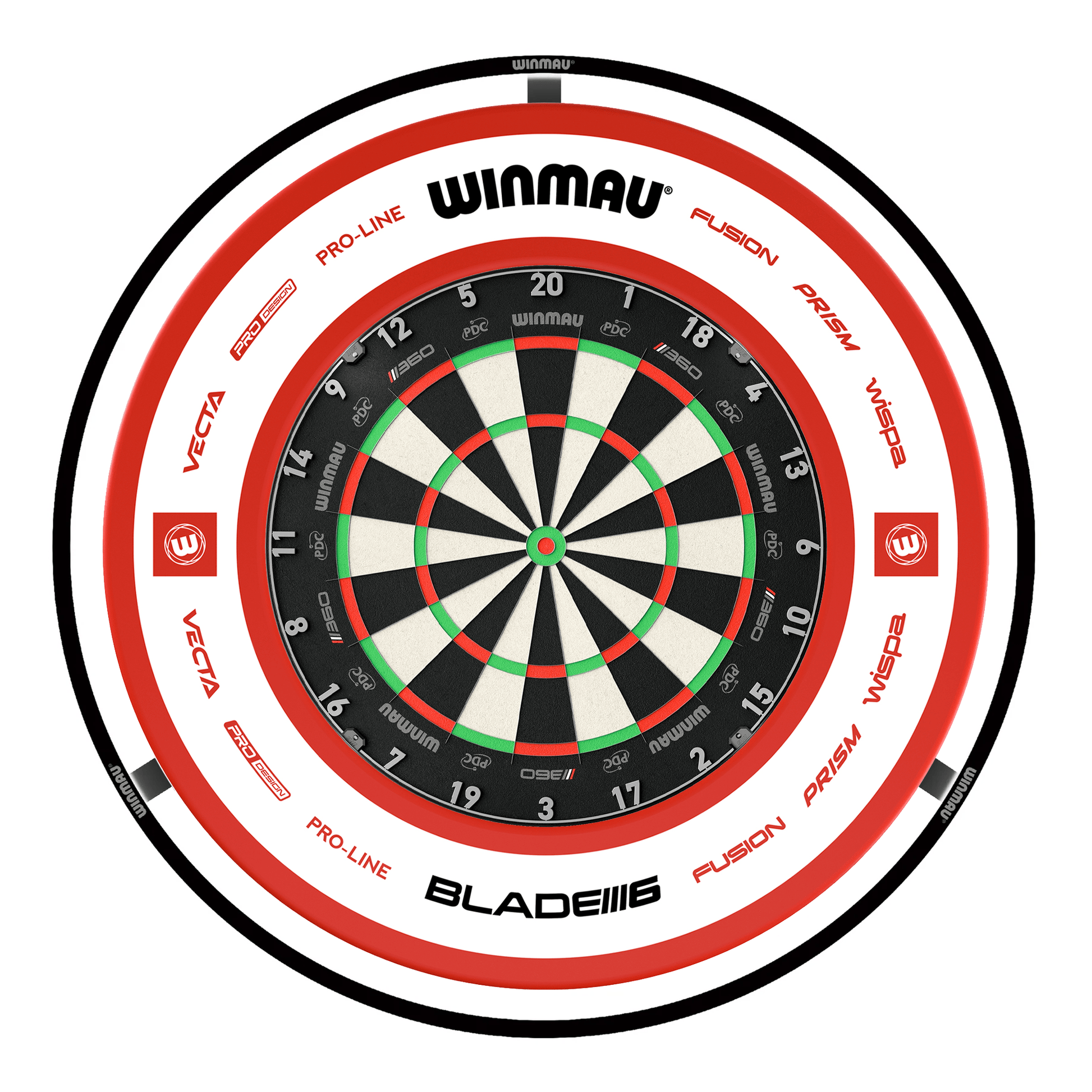 Winmau Blade 360 Dartboard, Surround & Black Plasma Light Bundle Blade 360 / Pro 2.0 Red / Winmau Plasma Black Boards