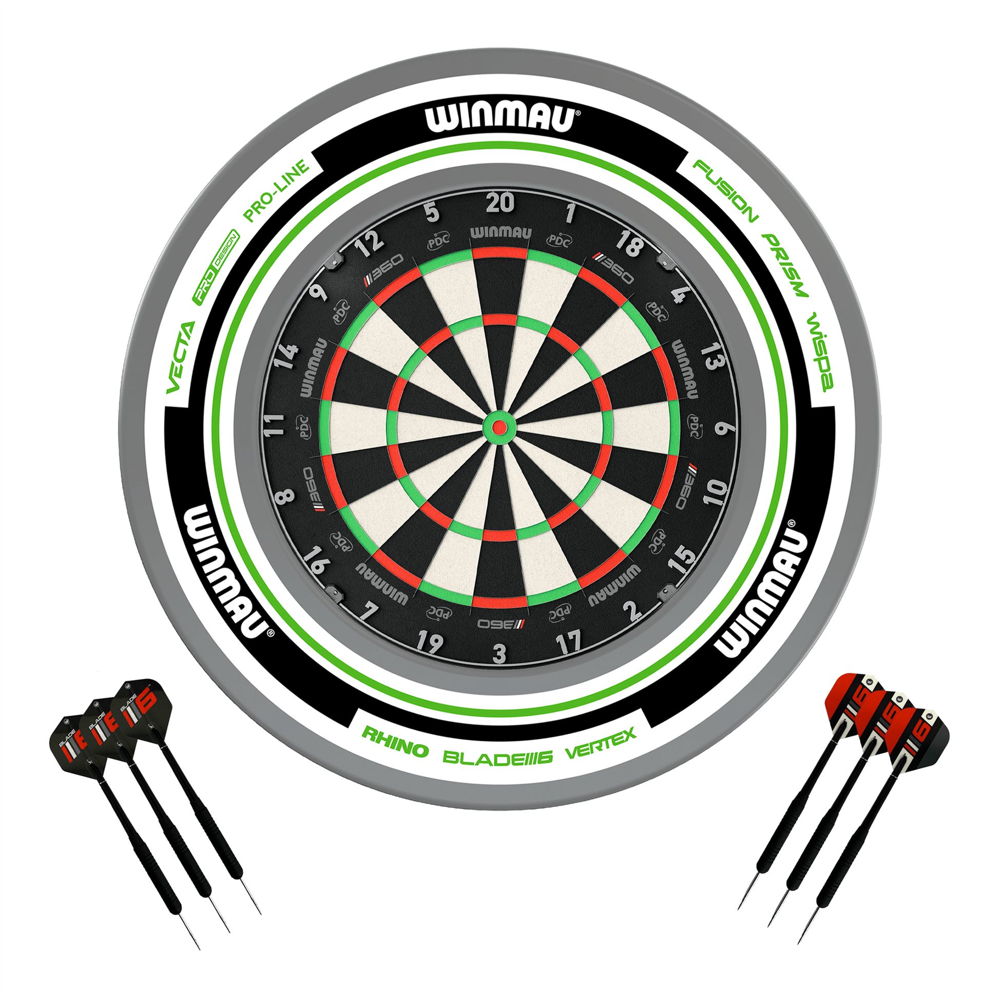 Winmau Blade 360 Dartboard, Surround & Darts - Complete Darts Set Blade 360 / Advance White/Green Boards