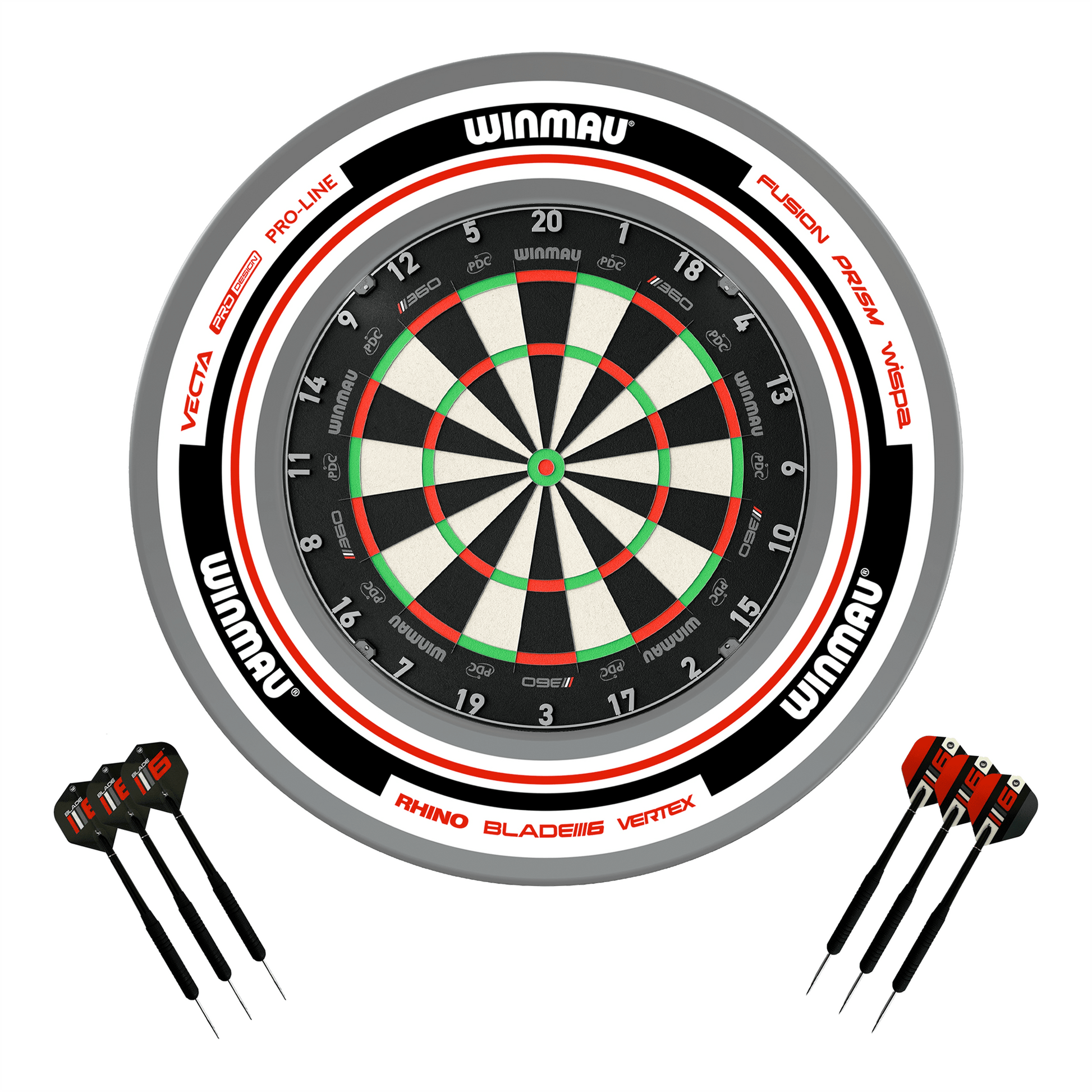 Winmau Blade 360 Dartboard, Surround & Darts - Complete Darts Set Blade 360 / Advance White/Red Boards