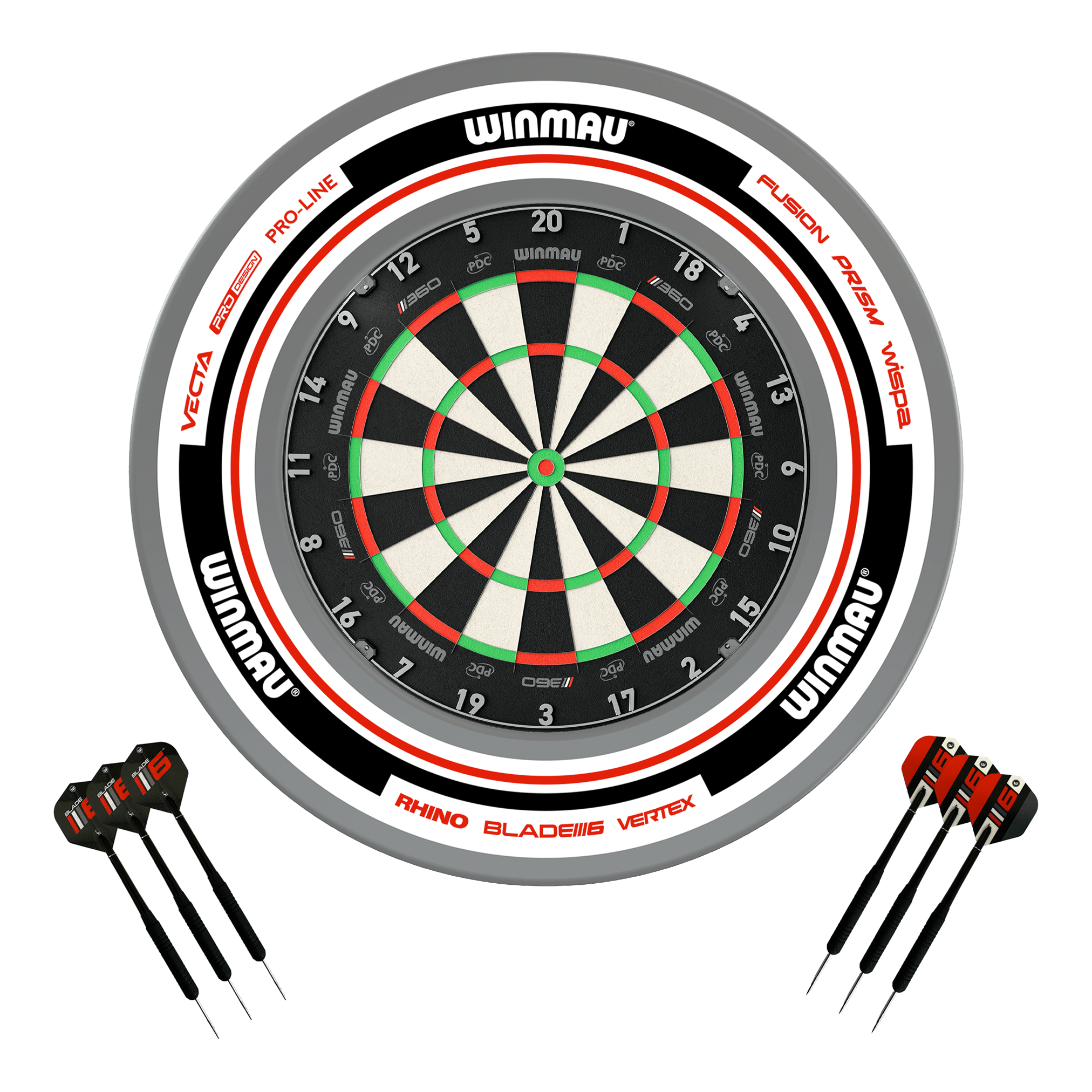 Winmau Blade 360 Dartboard, Surround & Darts - Complete Darts Set Blade 360 / Advance White/Red Boards