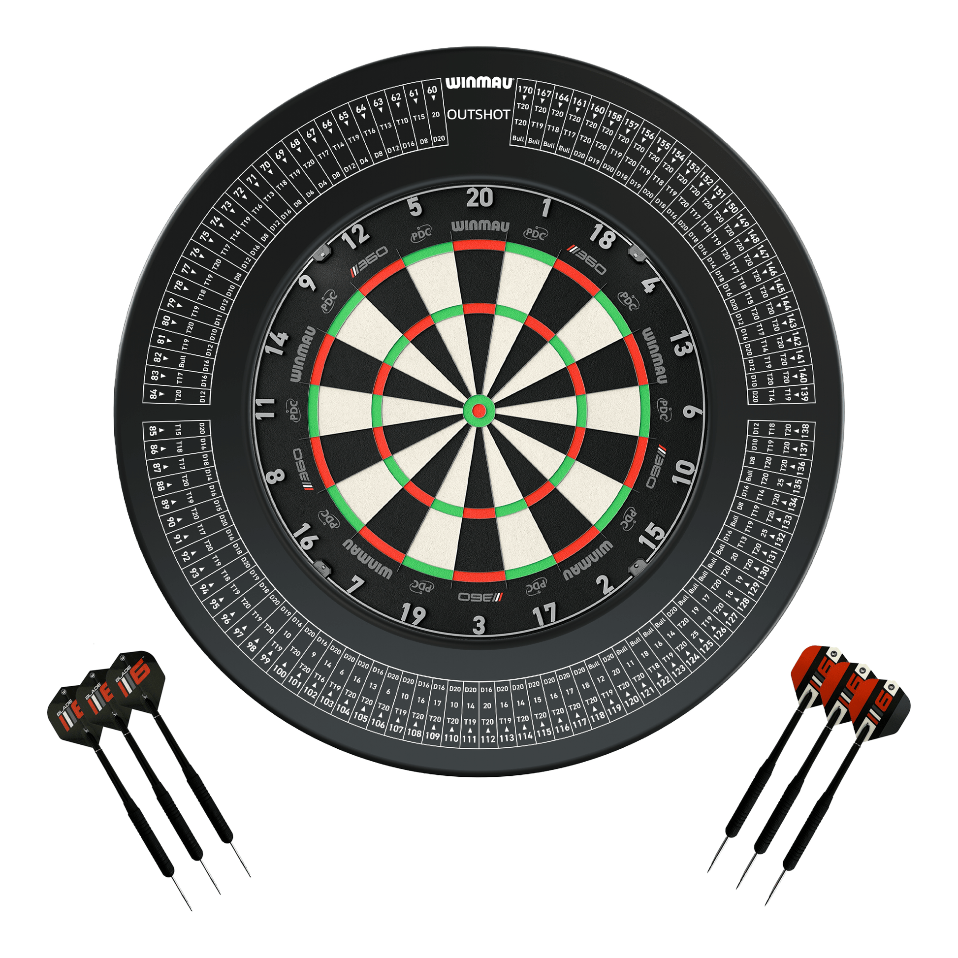 Winmau Blade 360 Dartboard, Surround & Darts - Complete Darts Set Blade 360 / Out Shot Boards