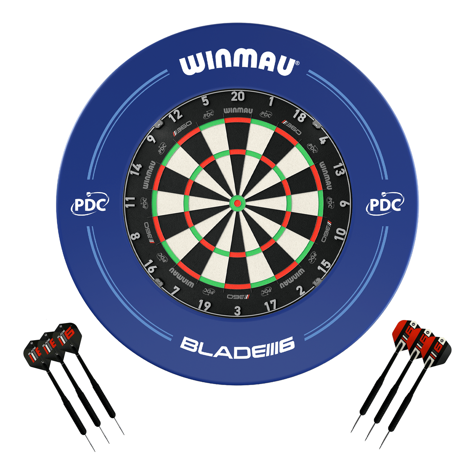 Winmau Blade 360 Dartboard, Surround & Darts - Complete Darts Set Blade 360 / PDC Blue Boards