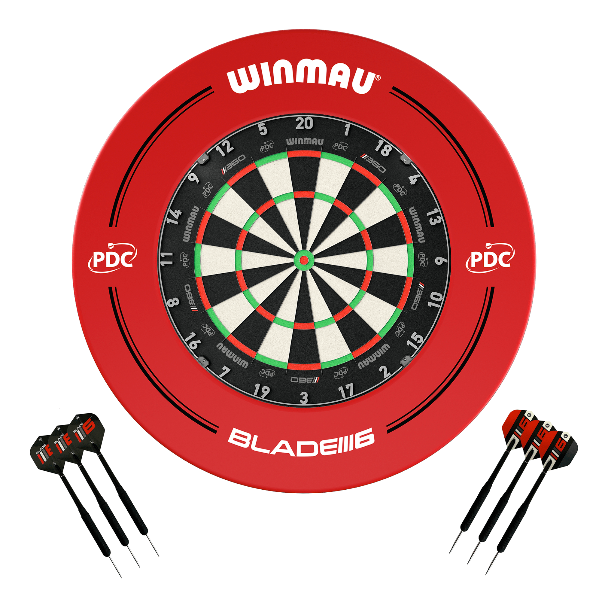 Winmau Blade 360 Dartboard, Surround & Darts - Complete Darts Set Blade 360 / PDC Red Boards