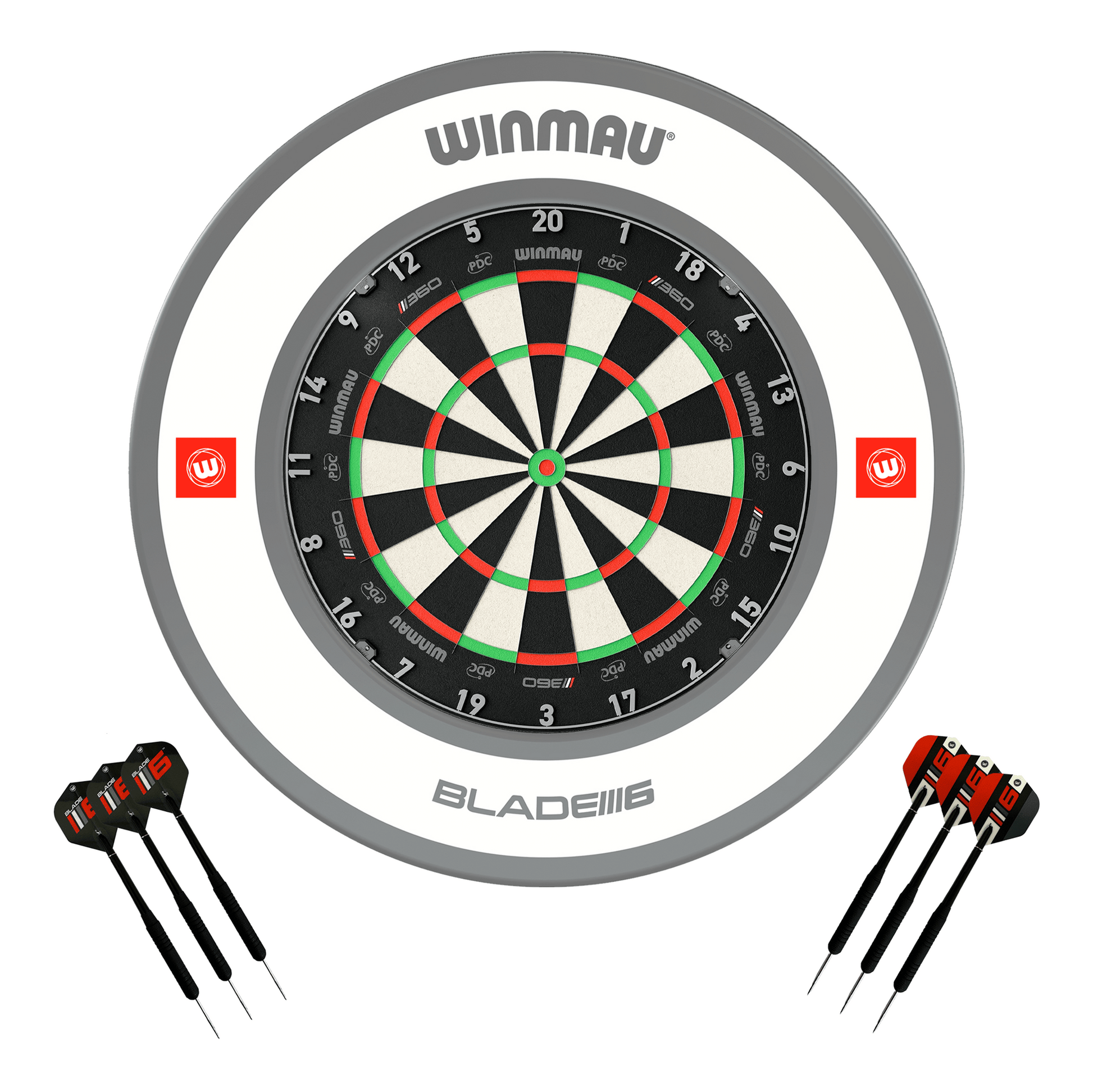 Winmau Blade 360 Dartboard, Surround & Darts - Complete Darts Set Blade 360 / Pro 1.0 White Boards