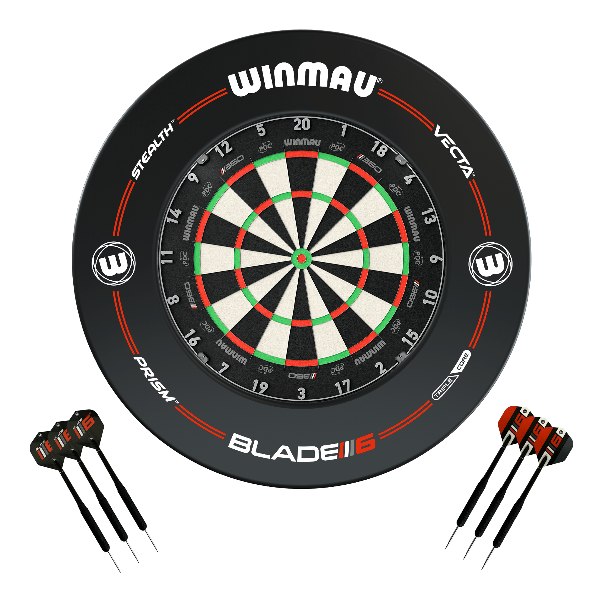 Winmau Blade 360 Dartboard, Surround & Darts - Complete Darts Set Blade 360 / Pro-Line Black Boards