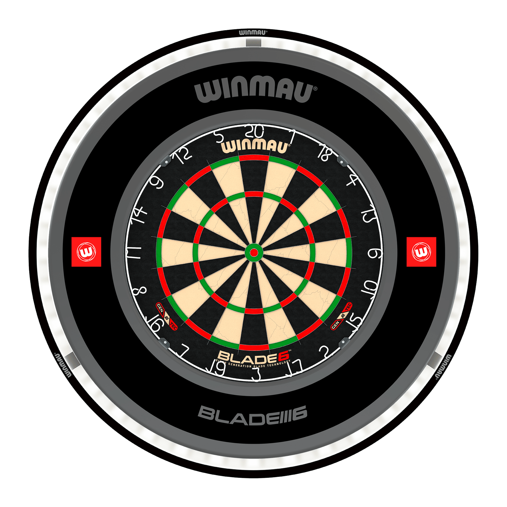 Winmau Blade 6 Dartboard, Surround & Black Plasma Light Bundle Blade 6 / Pro 1.0 Black / Winmau Plasma Black Boards