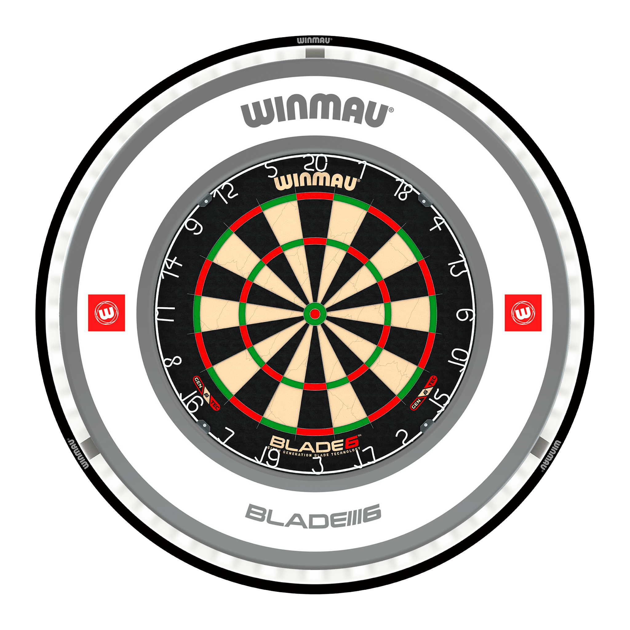 Winmau Blade 6 Dartboard, Surround & Black Plasma Light Bundle Blade 6 / Pro 1.0 White / Winmau Plasma Black Boards