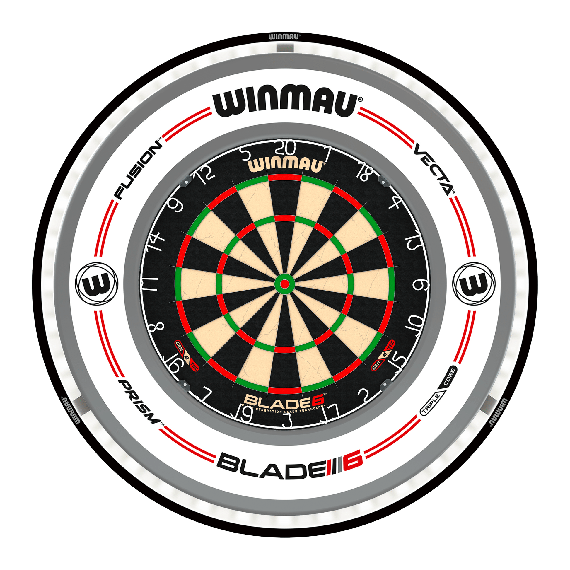 Winmau Blade 6 Dartboard, Surround & Black Plasma Light Bundle Blade 6 / Pro-Line White / Winmau Plasma Black Boards
