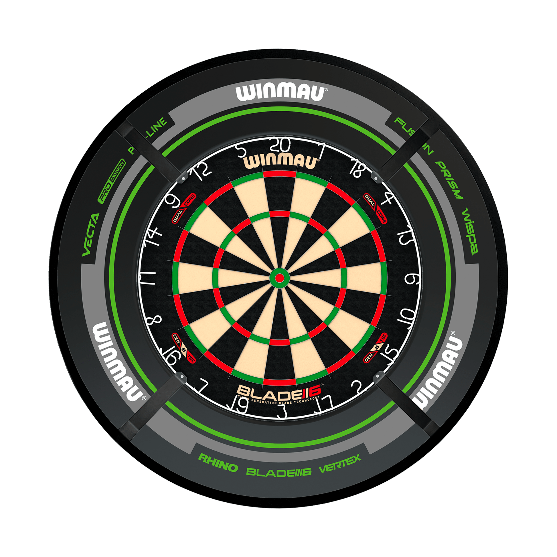Winmau Blade 6 Dartboard, Surround & Corona Light Bundle Blade 6 Dual Core / Advance Black/Green / Target Corona Vision Boards