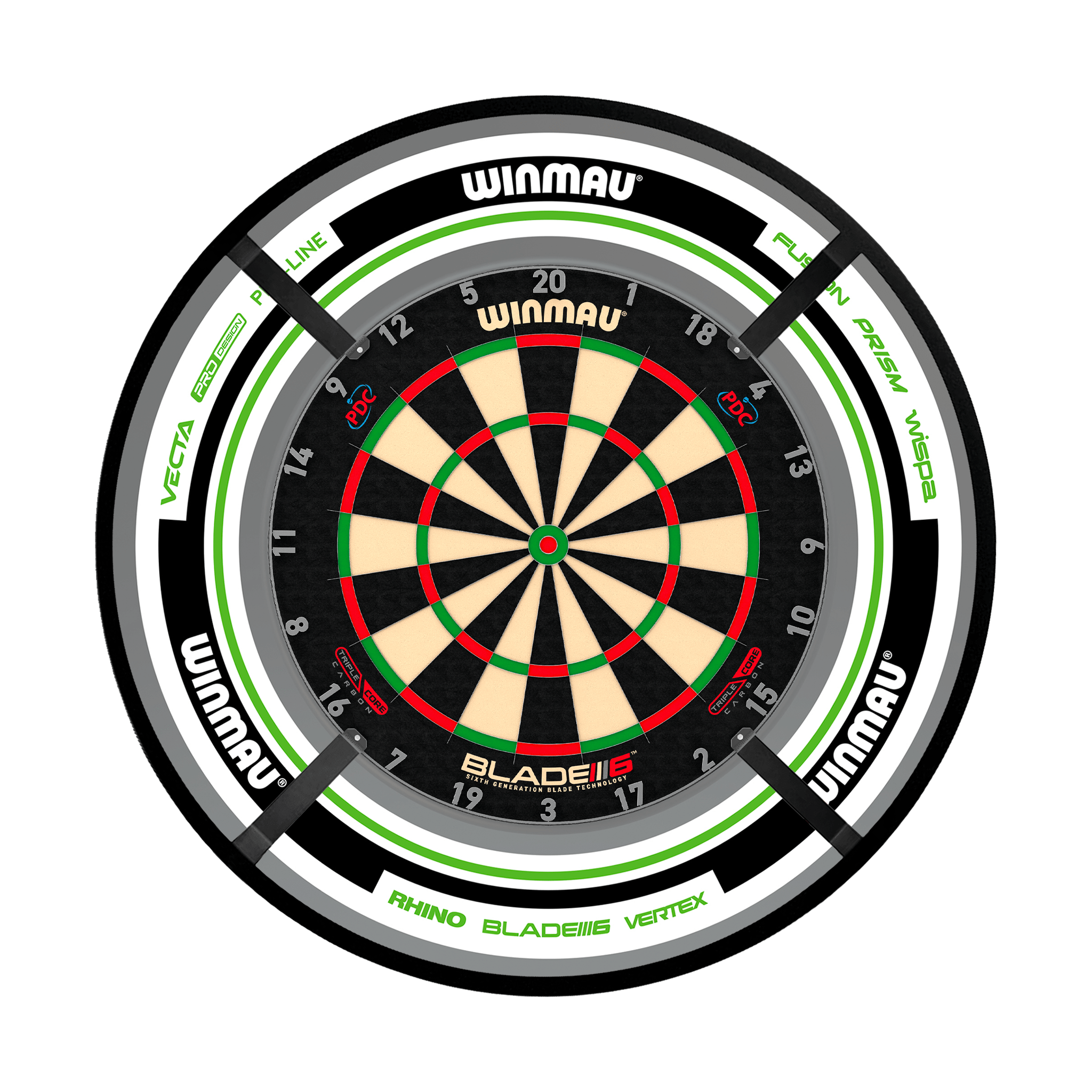 Winmau Blade 6 Dartboard, Surround & Corona Light Bundle Blade 6 Triple Core / Advance White/Green / Target Corona Vision Boards