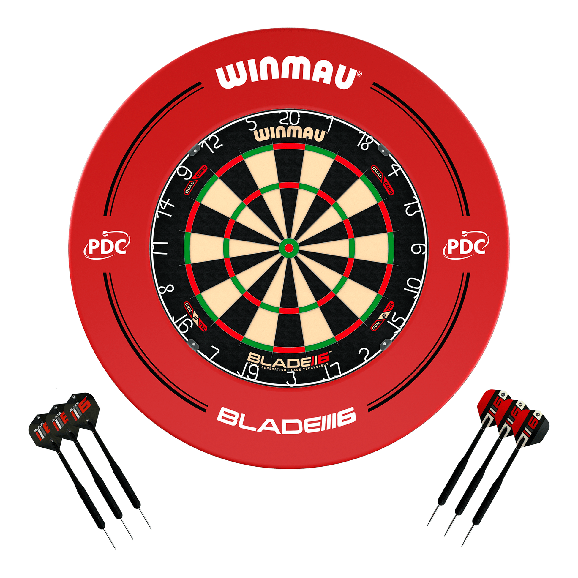Winmau Blade 6 Dartboard, Surround & Darts - Complete Darts Set Blade 6 Dual Core / PDC Red Boards