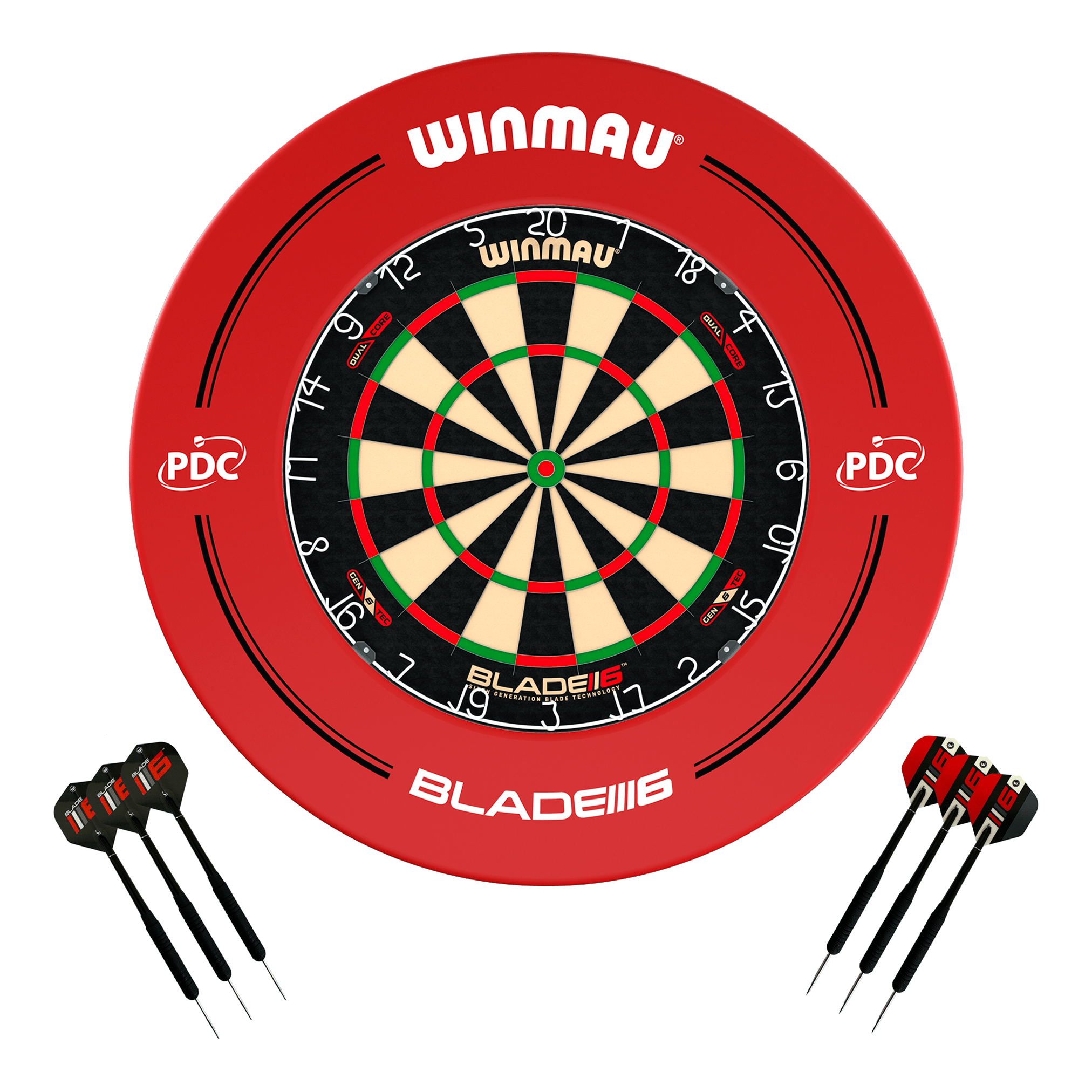 Winmau Blade 6 Dartboard, Surround & Darts - Complete Darts Set Blade 6 Dual Core / PDC Red Boards