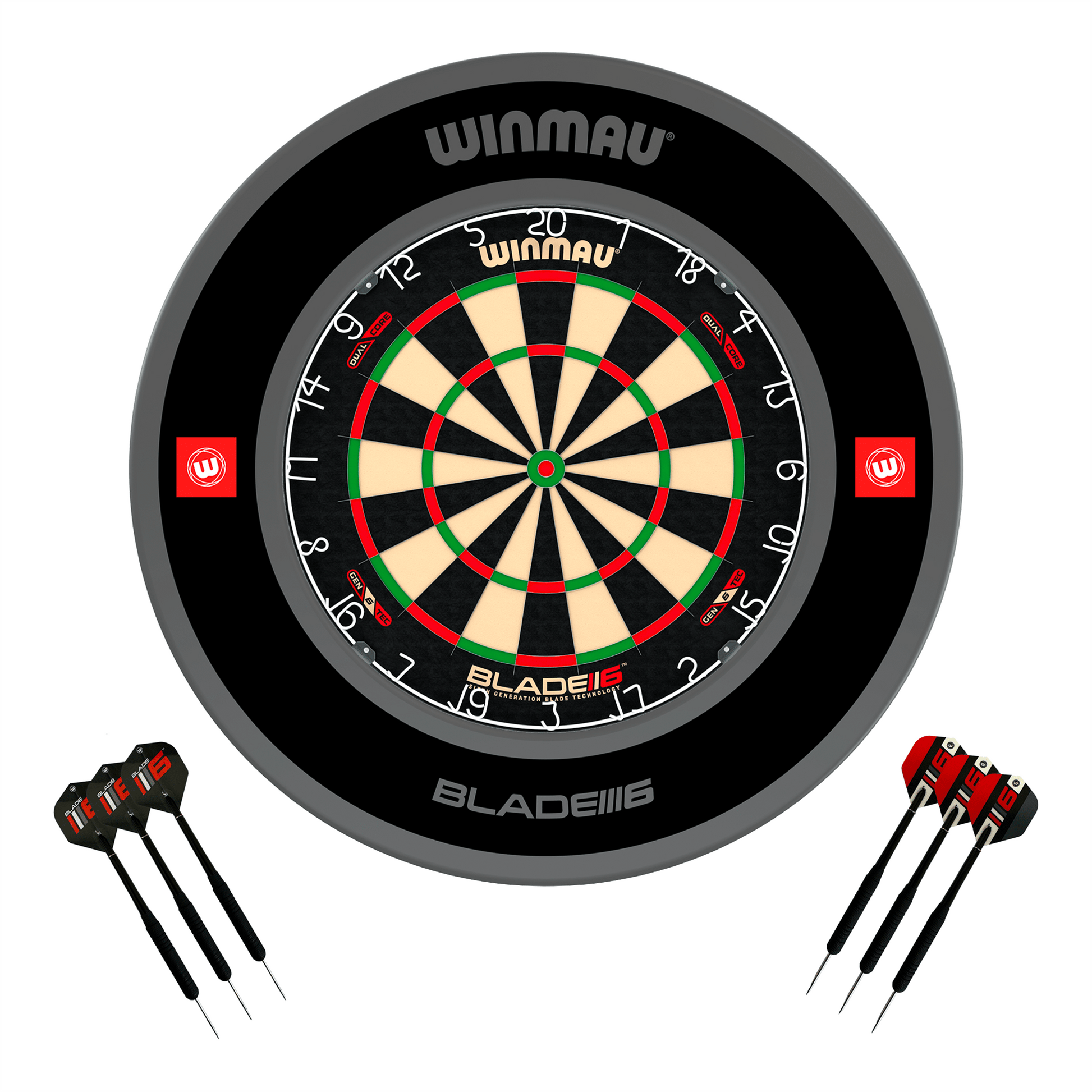 Winmau Blade 6 Dartboard, Surround & Darts - Complete Darts Set Blade 6 Dual Core / Pro 1.0 Black Boards