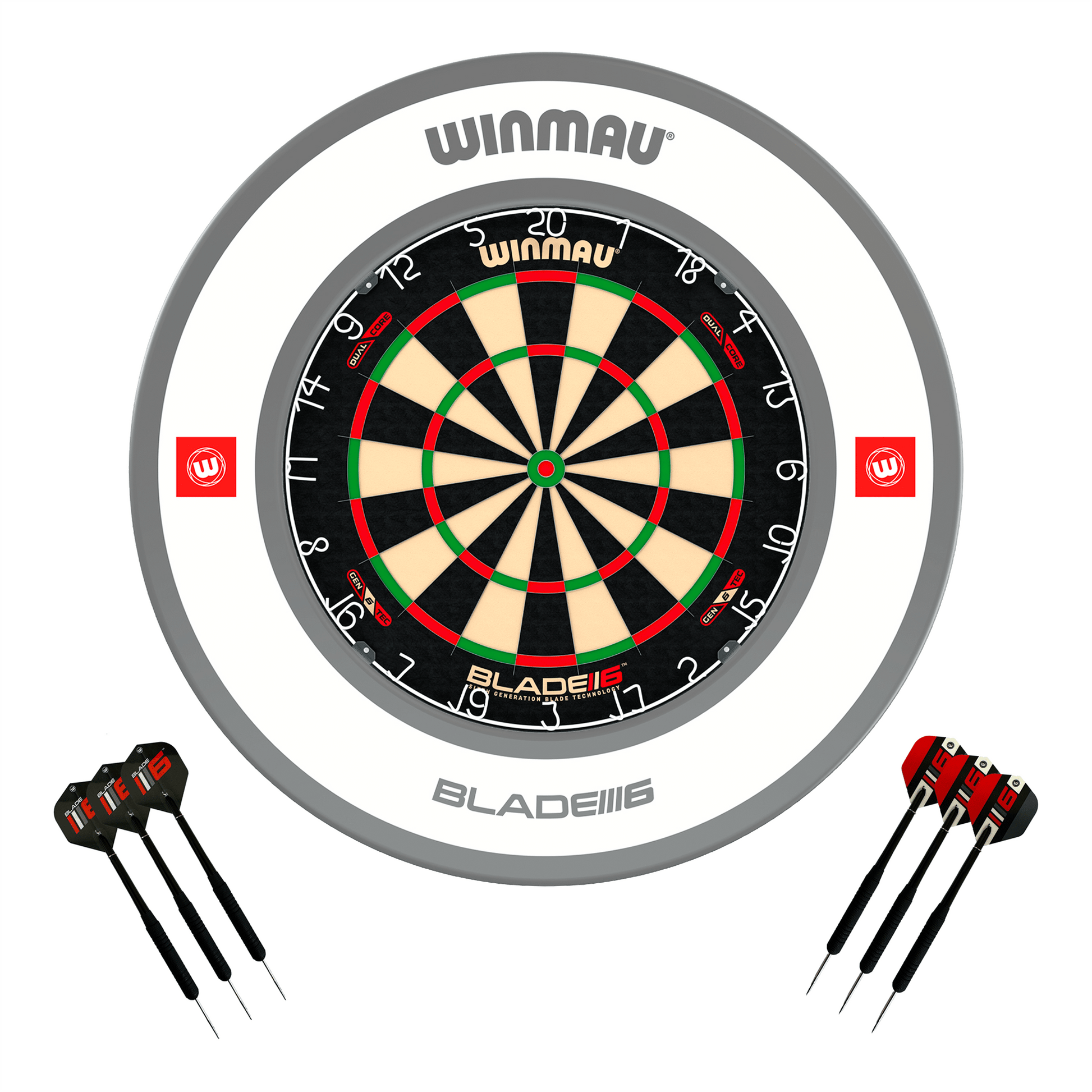Winmau Blade 6 Dartboard, Surround & Darts - Complete Darts Set Blade 6 Dual Core / Pro 1.0 White Boards