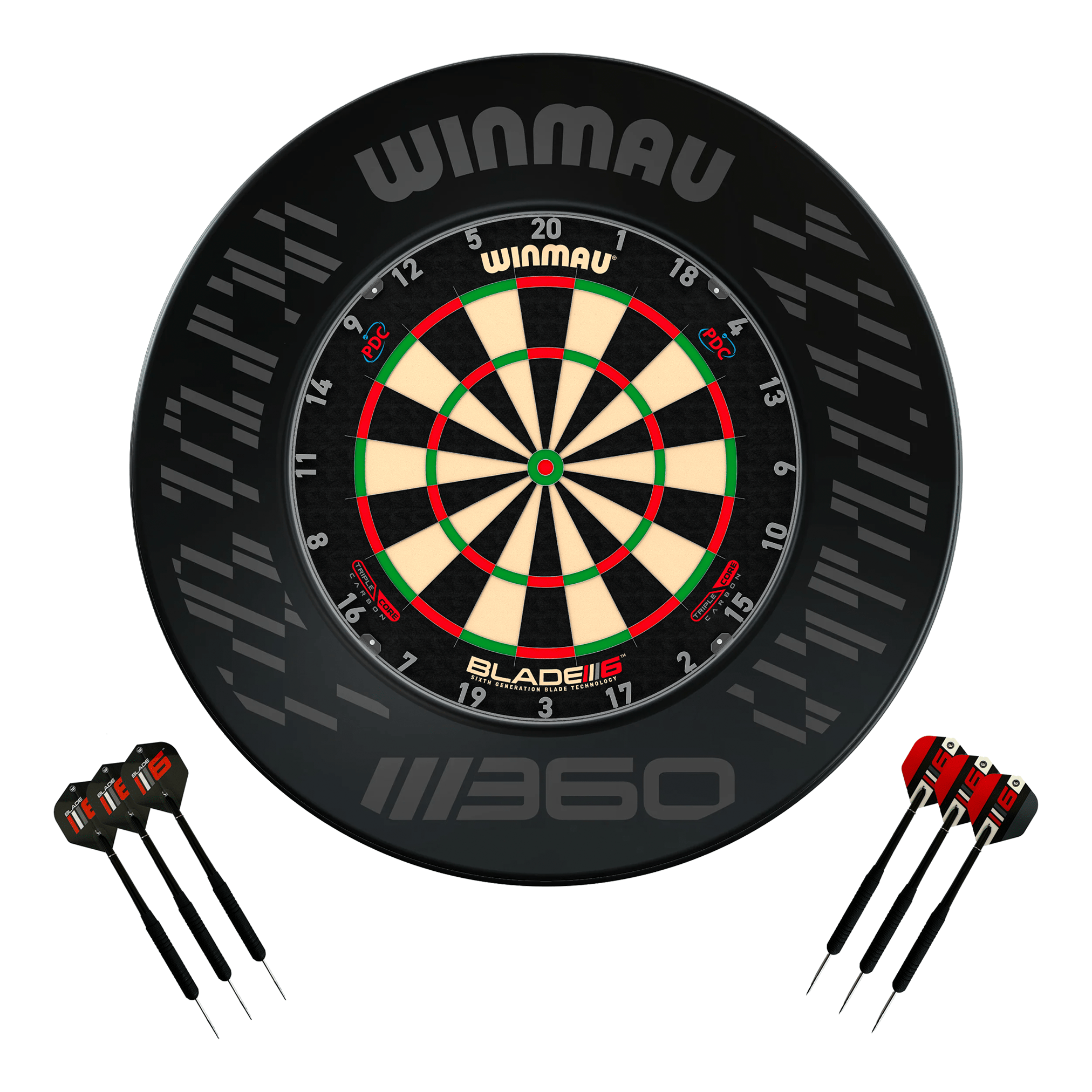 Winmau Blade 6 Dartboard, Surround & Darts - Complete Darts Set Blade 6 Triple Core / Blade 360 Boards