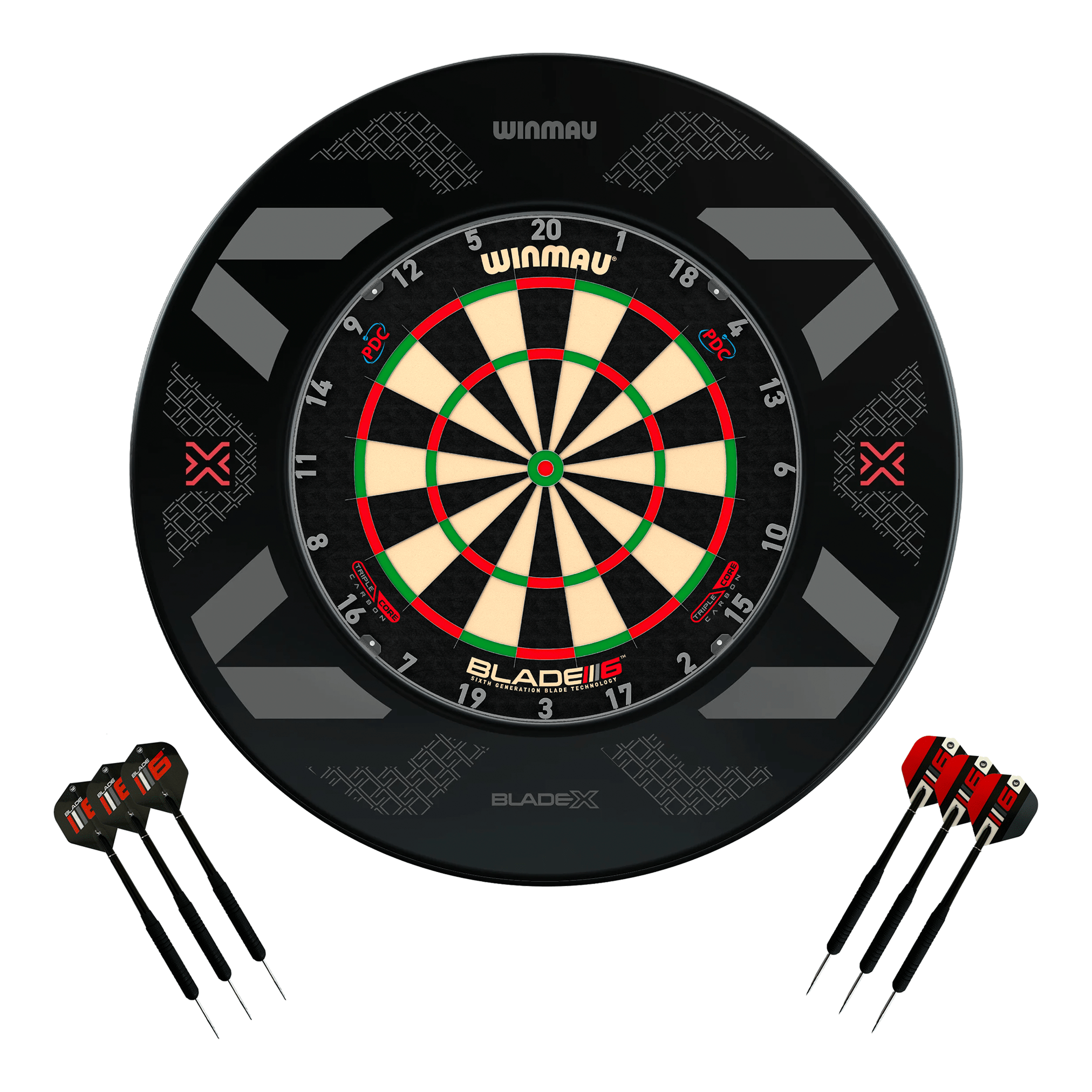 Winmau Blade 6 Dartboard, Surround & Darts - Complete Darts Set Blade 6 Triple Core / Blade X Boards