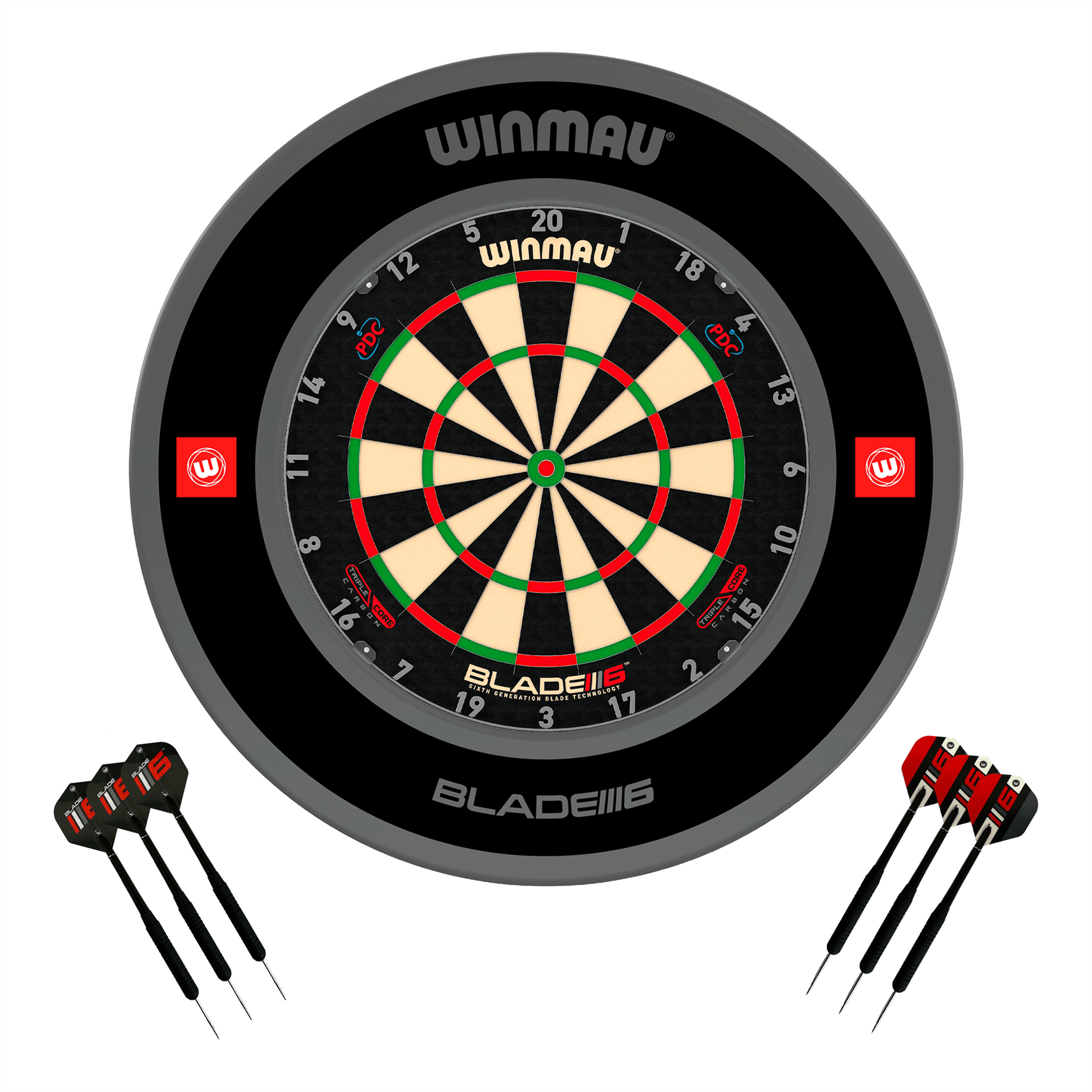 Winmau Blade 6 Dartboard, Surround & Darts - Complete Darts Set Blade 6 Triple Core / Pro 1.0 Black Boards