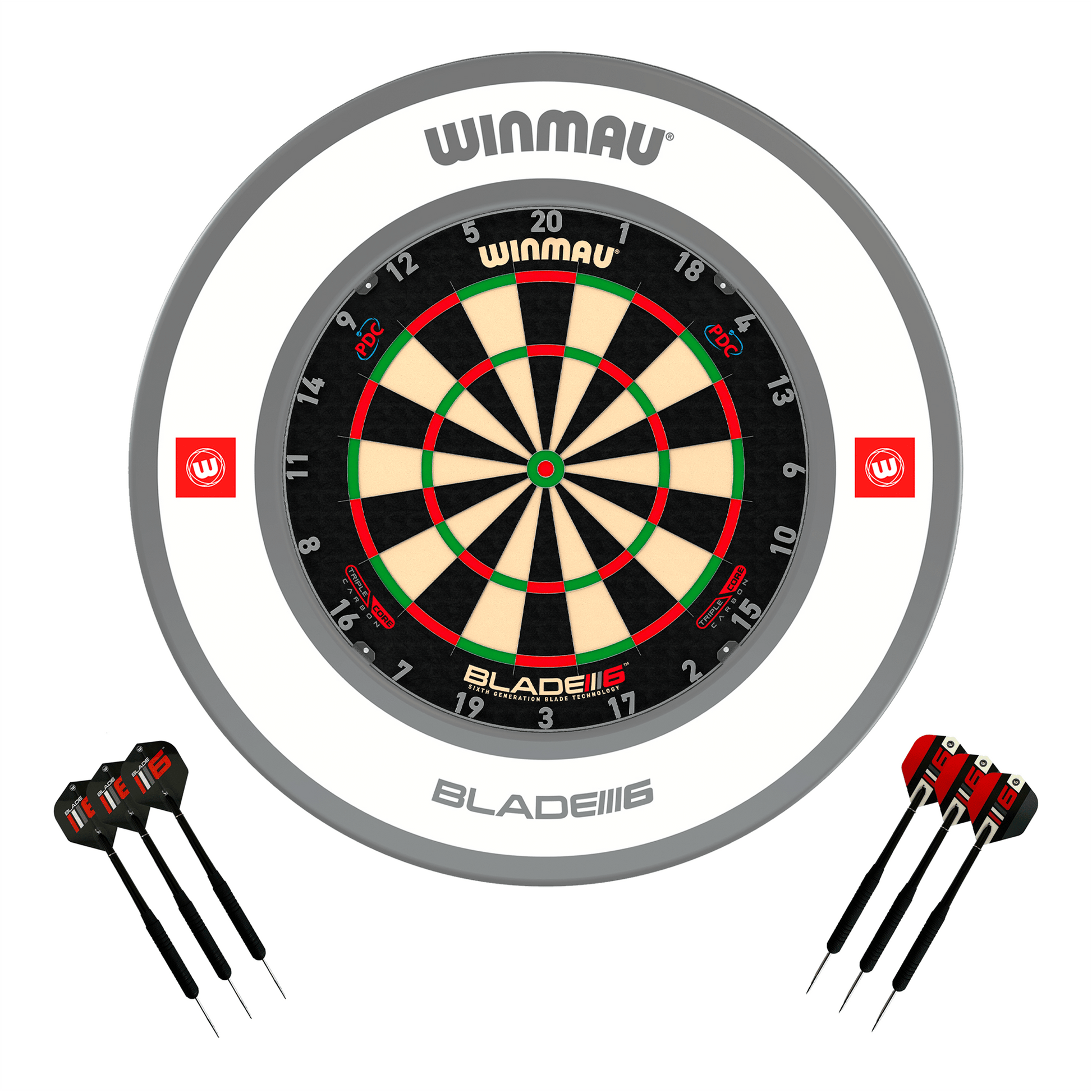 Winmau Blade 6 Dartboard, Surround & Darts - Complete Darts Set Blade 6 Triple Core / Pro 1.0 White Boards