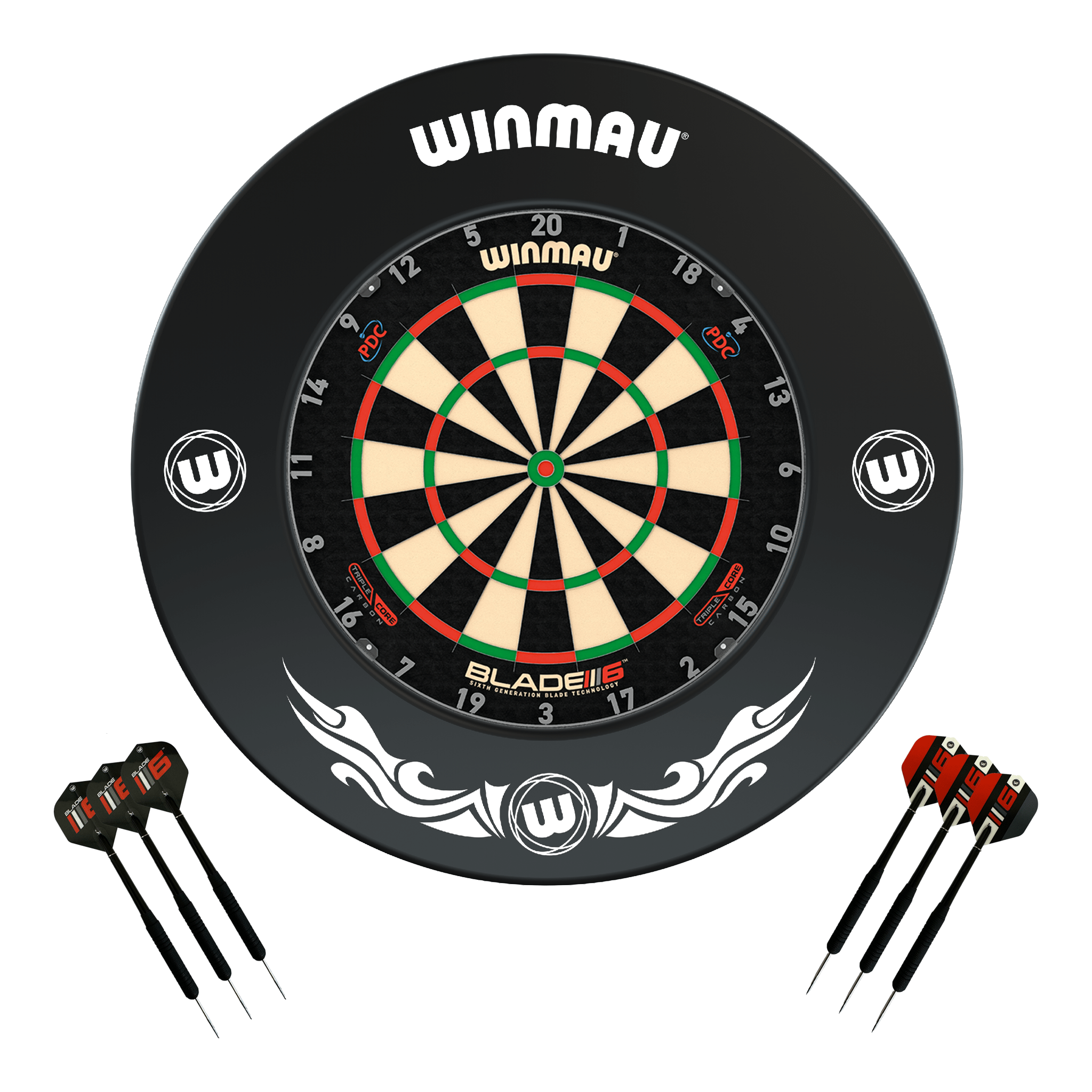 Winmau Blade 6 Dartboard, Surround & Darts - Complete Darts Set Blade 6 Triple Core / Xtreme Boards