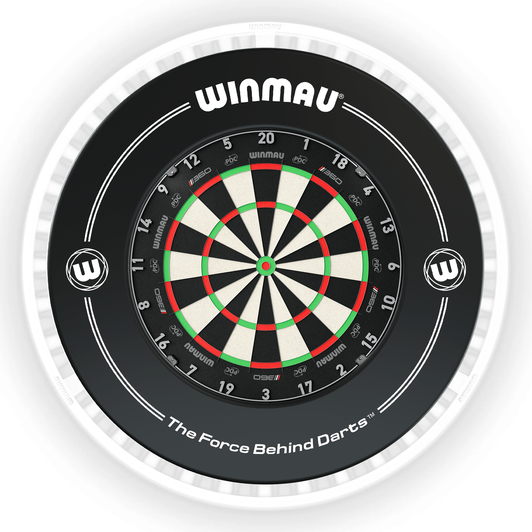 Winmau Blade 6 Dartboard, Surround & Ice White Plasma Light Bundle Blade 360 / Black / Winmau Plasma Ice White Boards