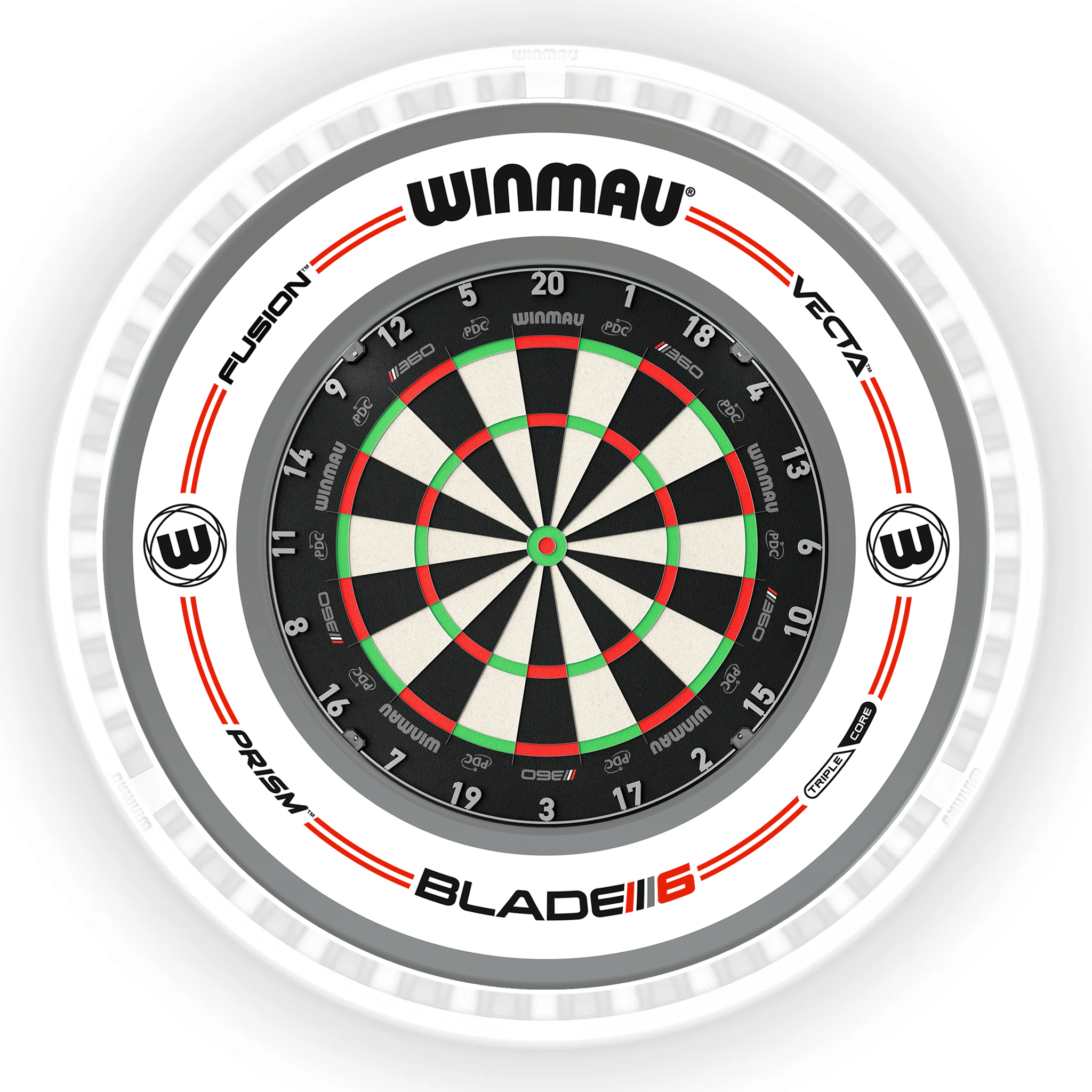 Winmau Blade 6 Dartboard, Surround & Ice White Plasma Light Bundle Blade 360 / Pro-Line White / Winmau Plasma Ice White Boards