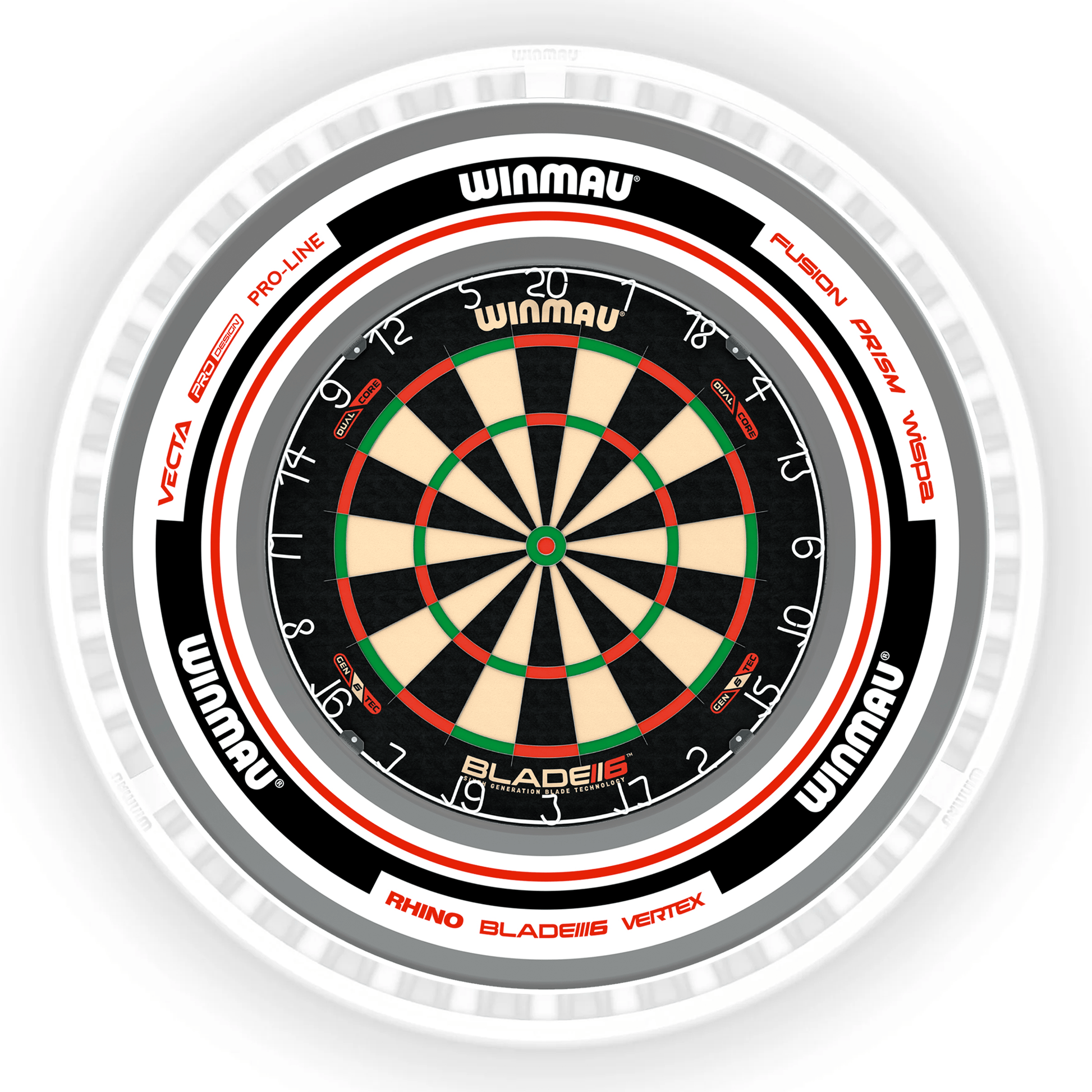 Winmau Blade 6 Dartboard, Surround & Ice White Plasma Light Bundle Blade 6 Dual Core / Advance White/Red / Winmau Plasma Ice White Boards