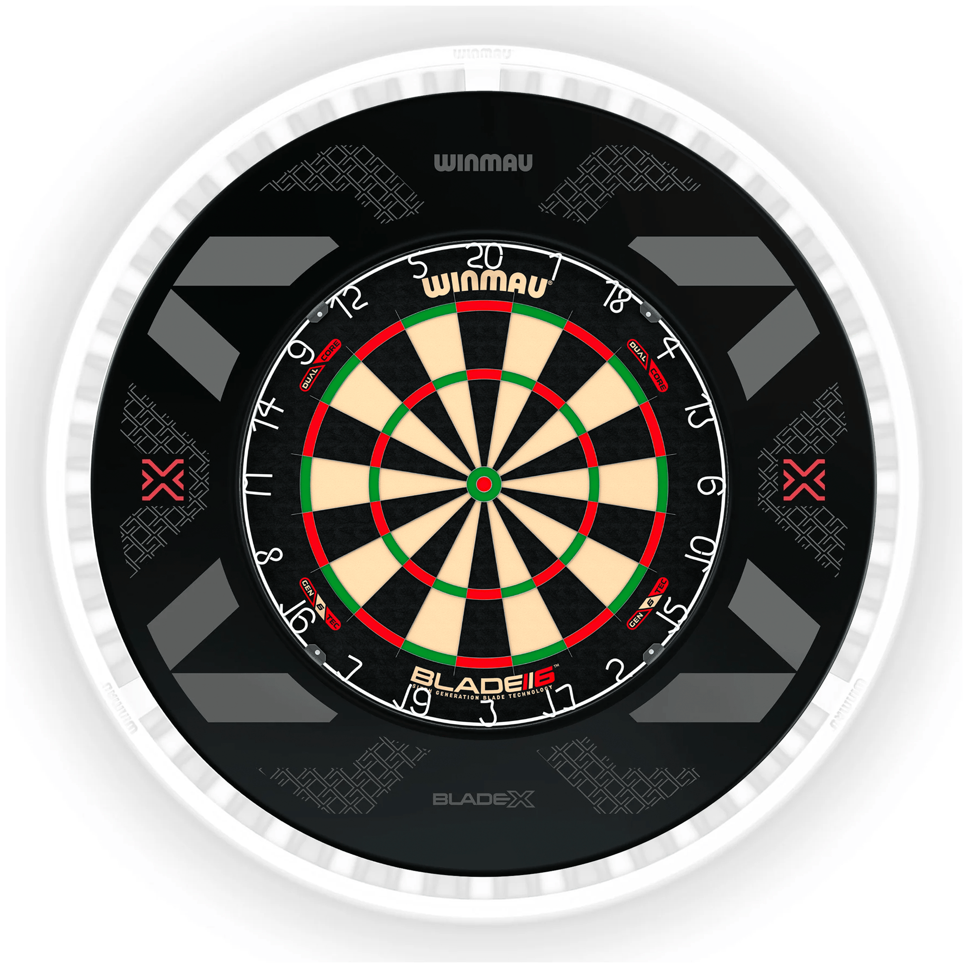 Winmau Blade 6 Dartboard, Surround & Ice White Plasma Light Bundle Blade 6 Dual Core / Blade X / Winmau Plasma Ice White Boards