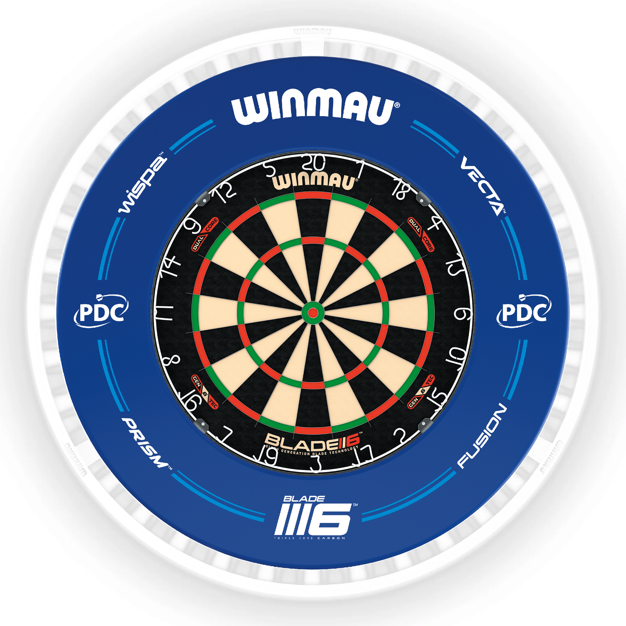 Winmau Blade 6 Dartboard, Surround & Ice White Plasma Light Bundle Blade 6 Dual Core / PDC Blue / Winmau Plasma Ice White Boards