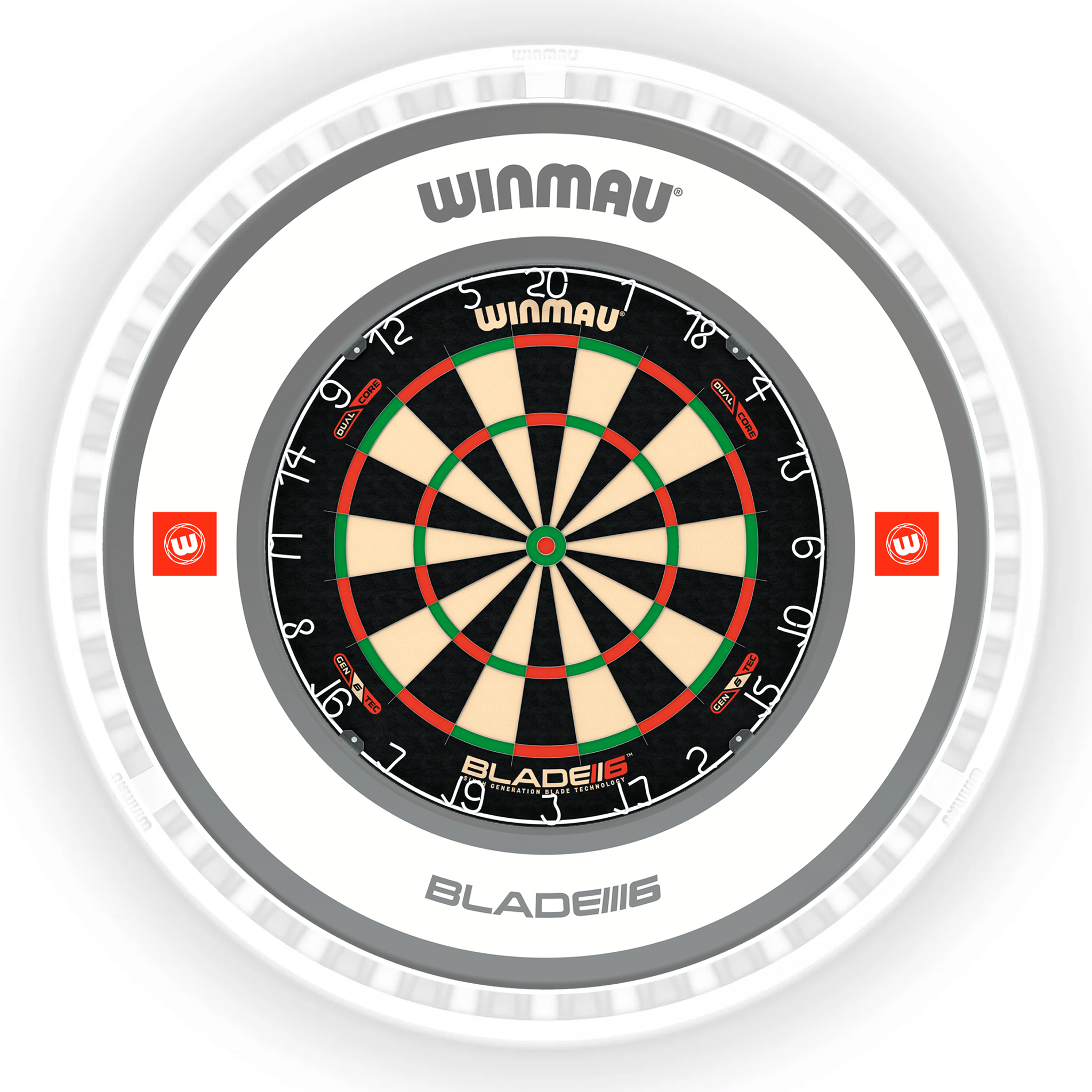 Winmau Blade 6 Dartboard, Surround & Ice White Plasma Light Bundle Blade 6 Dual Core / Pro 1.0 White / Winmau Plasma Ice White Boards
