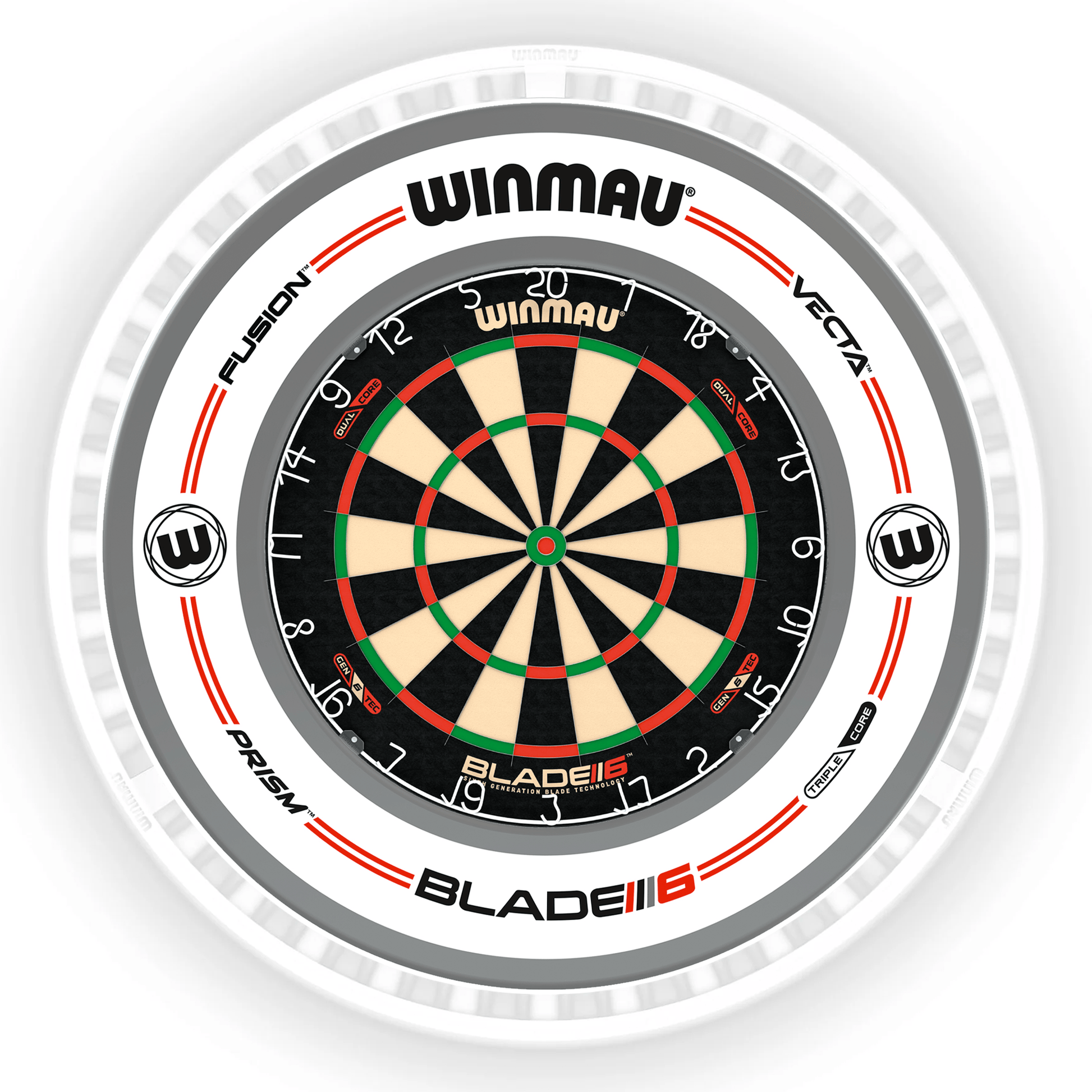 Winmau Blade 6 Dartboard, Surround & Ice White Plasma Light Bundle Blade 6 Dual Core / Pro-Line White / Winmau Plasma Ice White Boards