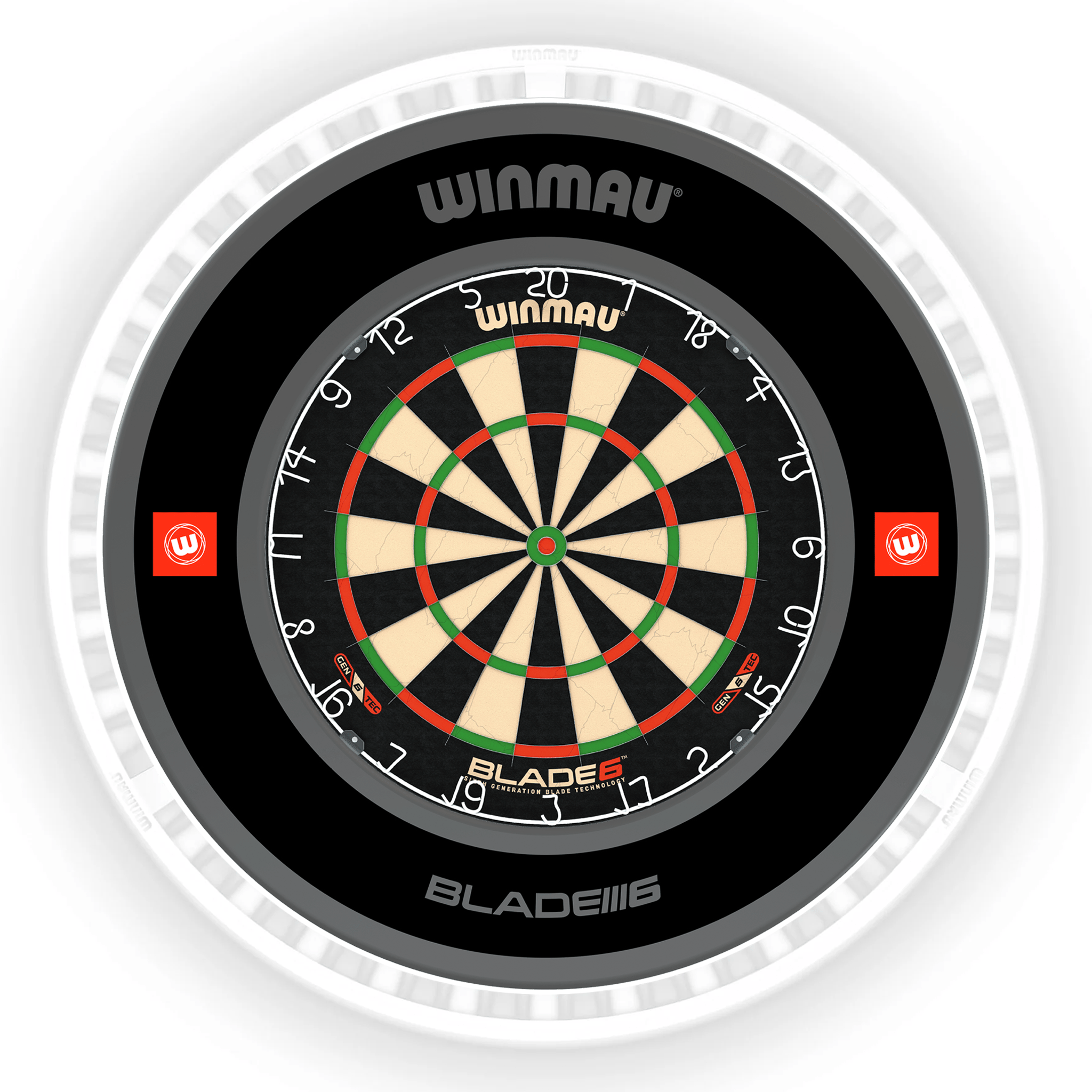 Winmau Blade 6 Dartboard, Surround & Ice White Plasma Light Bundle Blade 6 / Pro 1.0 Black / Winmau Plasma Ice White Boards