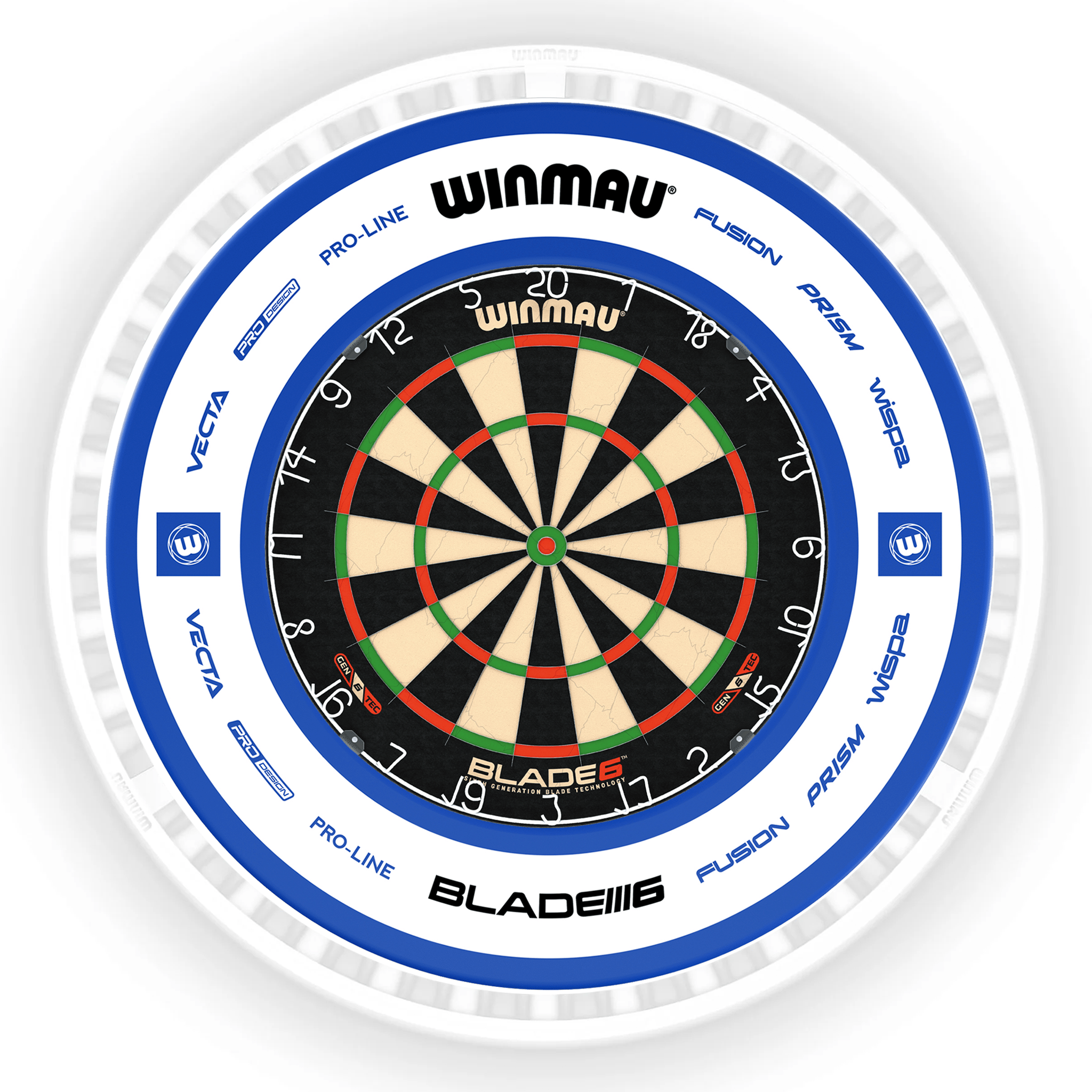 Winmau Blade 6 Dartboard, Surround & Ice White Plasma Light Bundle Blade 6 / Pro 2.0 Blue / Winmau Plasma Ice White Boards