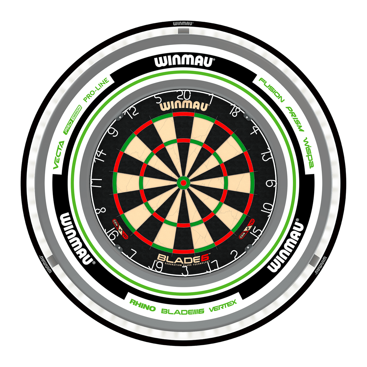 Winmau Blade 6 Dartboard, Surround & Plasma Light Bundle Dartboard Bundles