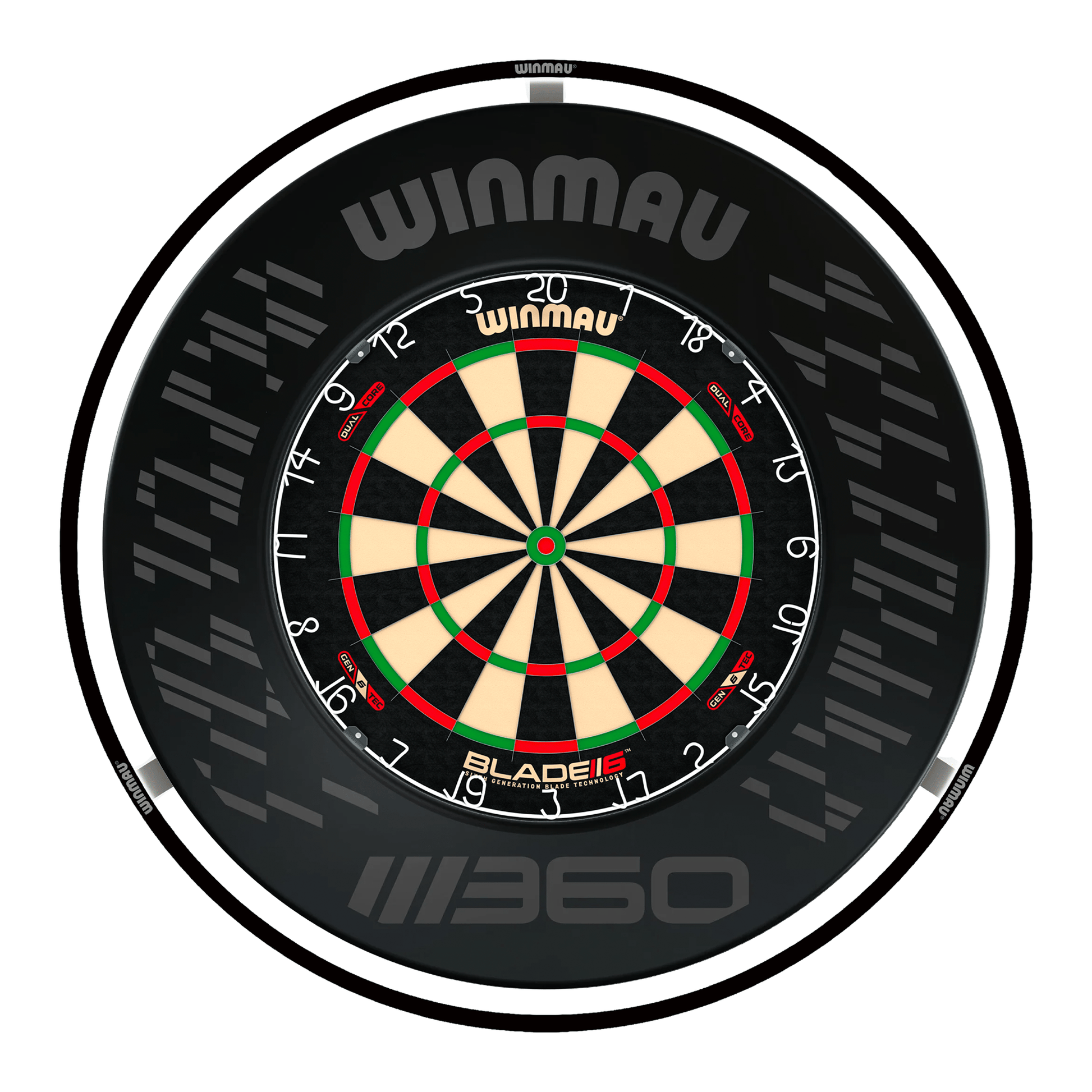 Winmau Blade 6 Dual Core Dartboard, Surround & Black Plasma Light Bundle Blade 6 Dual Core / Blade 360 / Winmau Plasma Black Boards