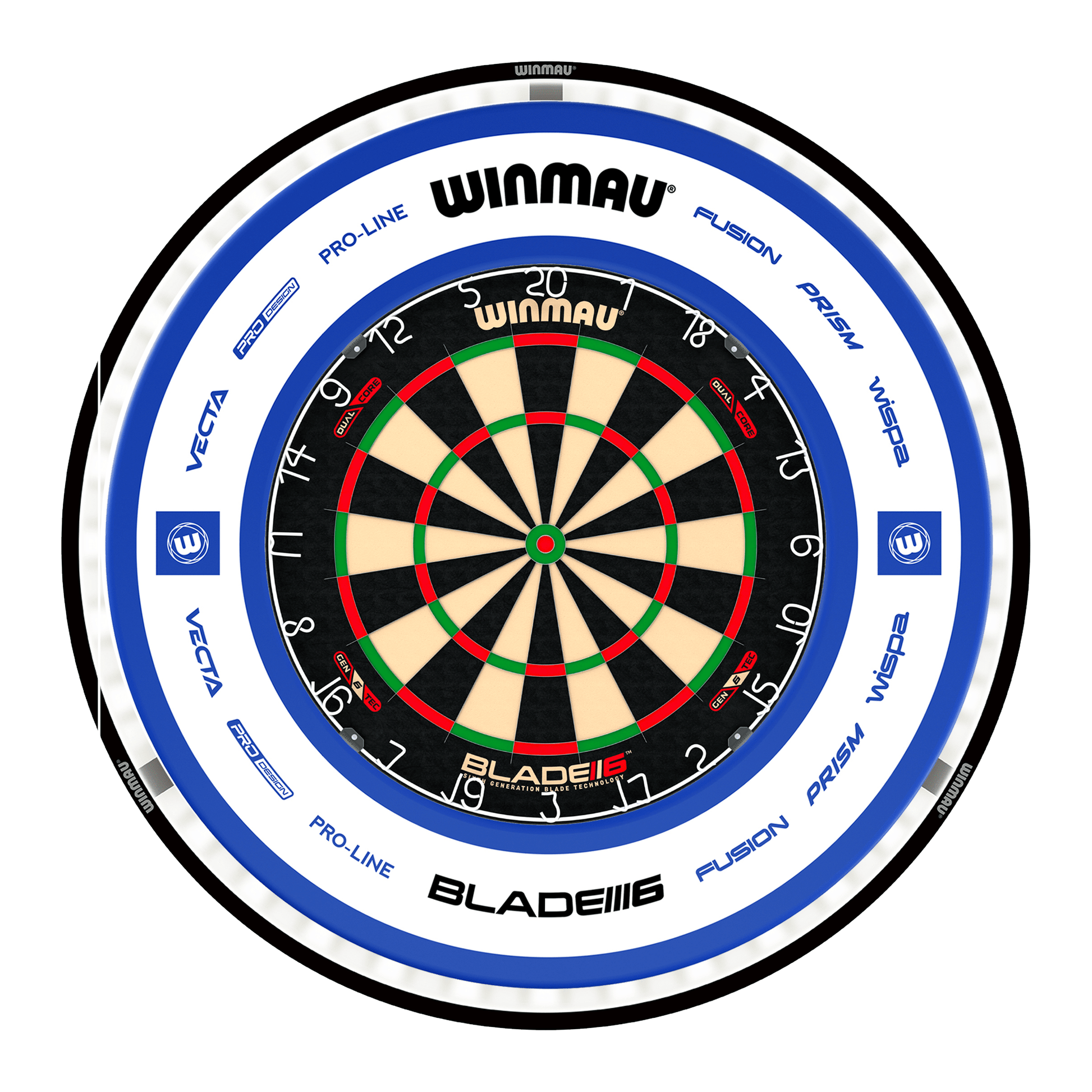 Winmau Blade 6 Dual Core Dartboard, Surround & Black Plasma Light Bundle Blade 6 Dual Core / Pro 2.0 Blue / Winmau Plasma Black Boards