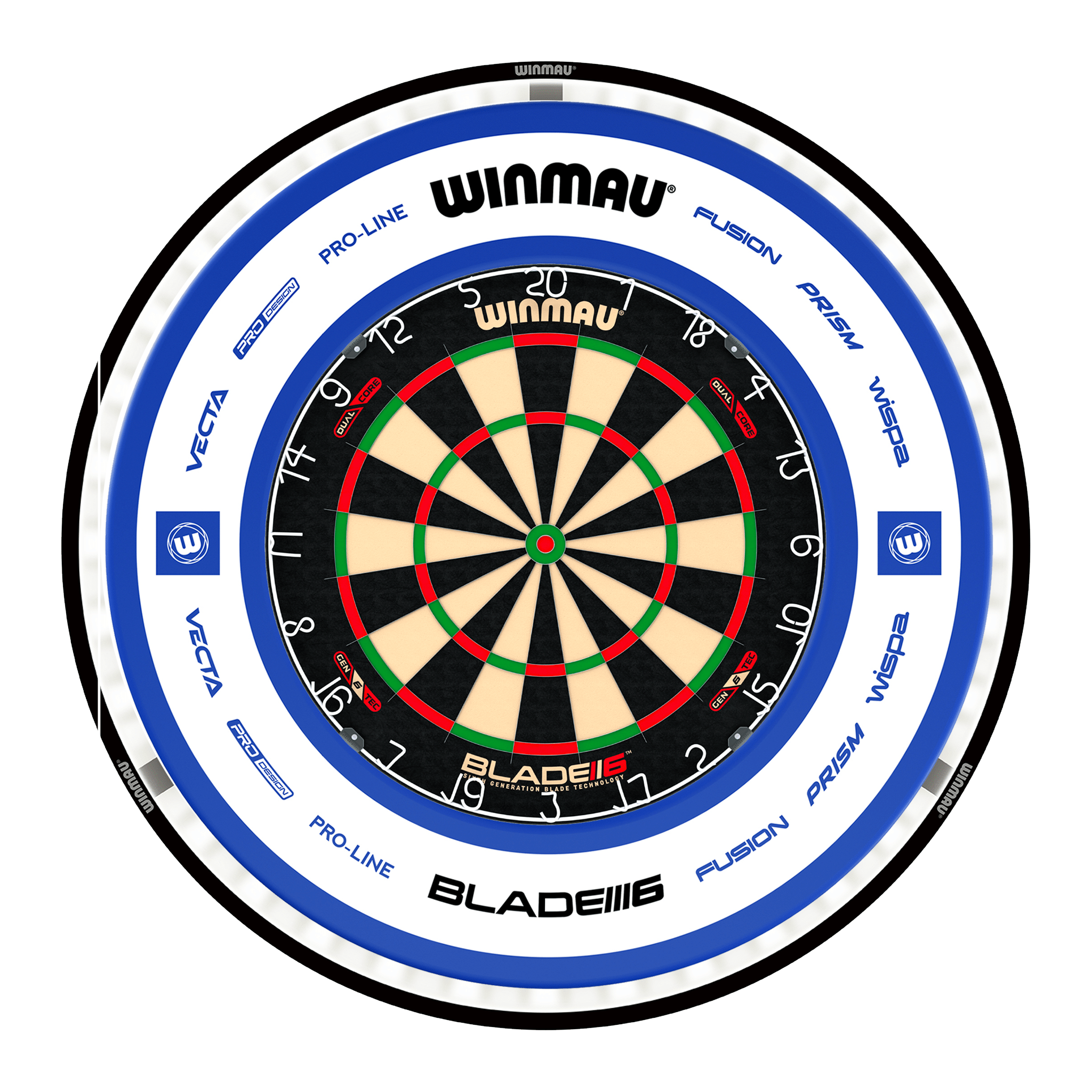 Winmau Blade 6 Dual Core Dartboard, Surround & Black Plasma Light Bundle Blade 6 Dual Core / Pro 2.0 Blue / Winmau Plasma Black Boards