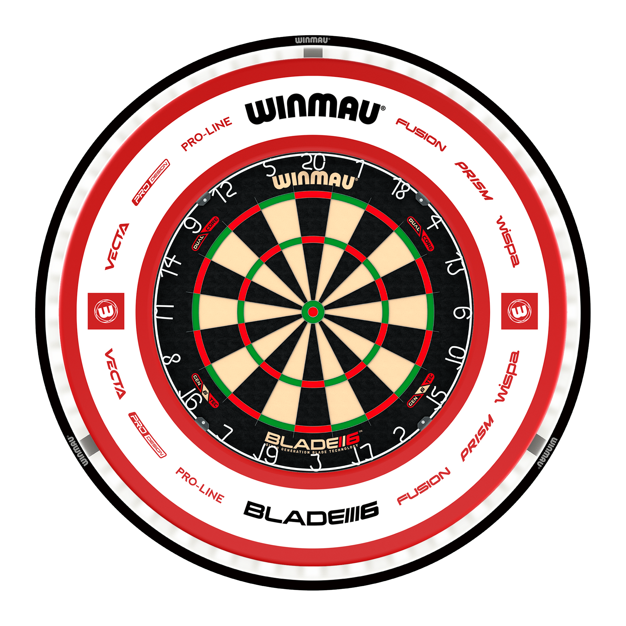 Winmau Blade 6 Dual Core Dartboard, Surround & Black Plasma Light Bundle Blade 6 Dual Core / Pro 2.0 Red / Winmau Plasma Black Boards