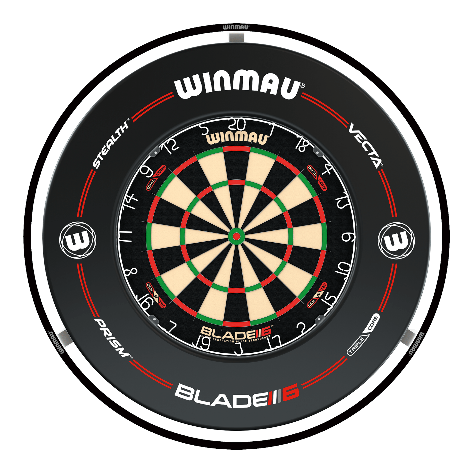 Winmau Blade 6 Dual Core Dartboard, Surround & Black Plasma Light Bundle Blade 6 Dual Core / Pro-Line Black / Winmau Plasma Black Boards