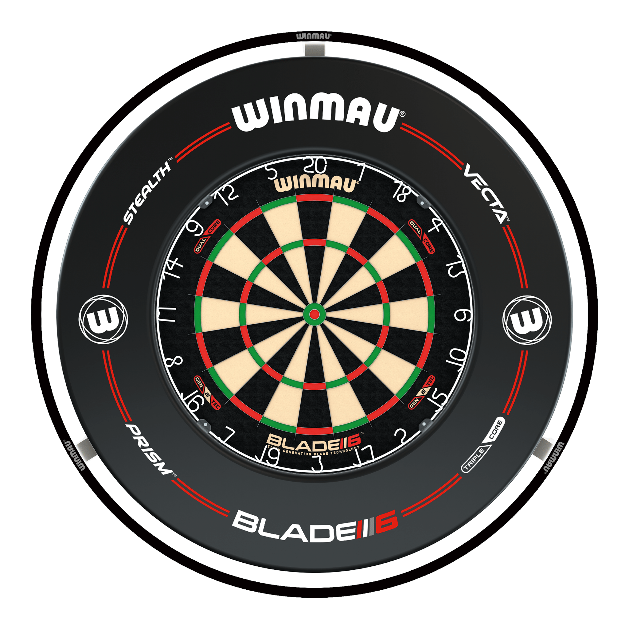 Winmau Blade 6 Dual Core Dartboard, Surround & Black Plasma Light Bundle Blade 6 Dual Core / Pro-Line Black / Winmau Plasma Black Boards
