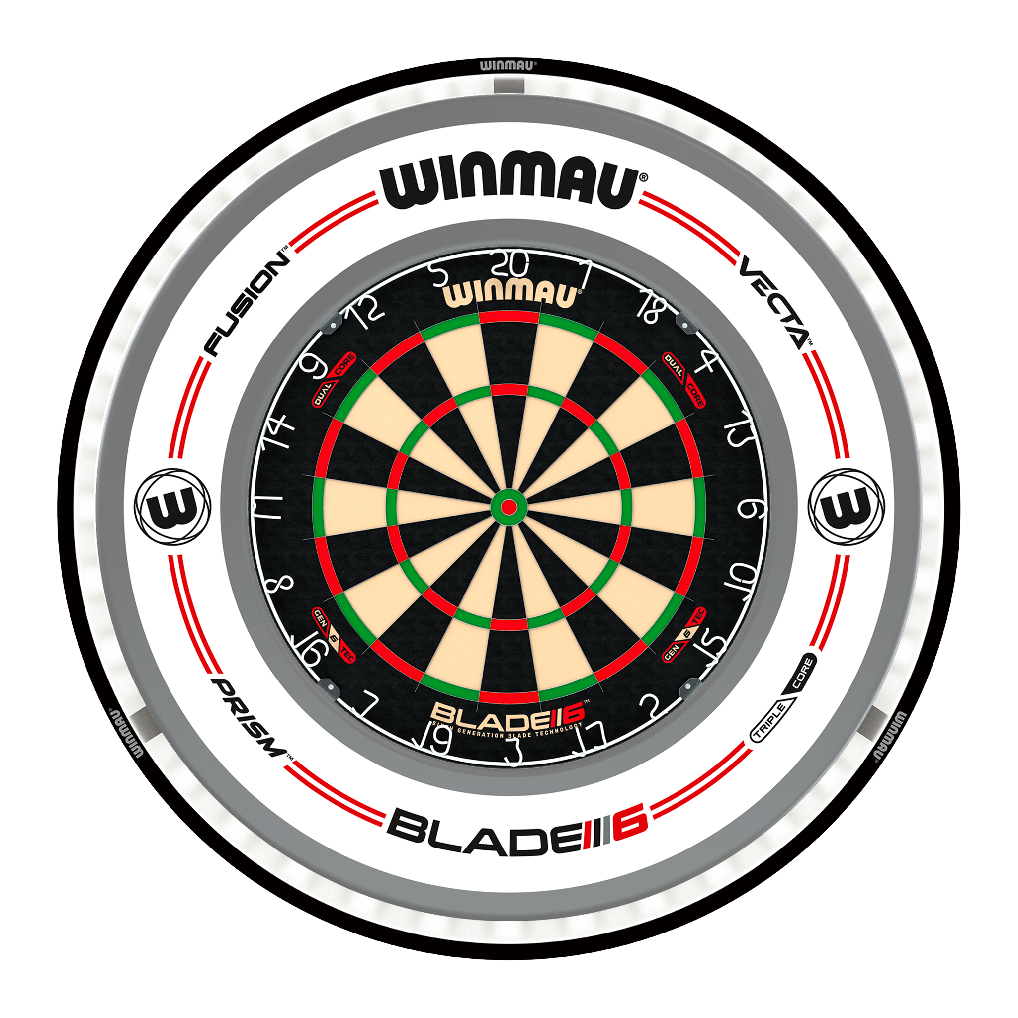 Winmau Blade 6 Dual Core Dartboard, Surround & Black Plasma Light Bundle Blade 6 Dual Core / Pro-Line White / Winmau Plasma Black Boards