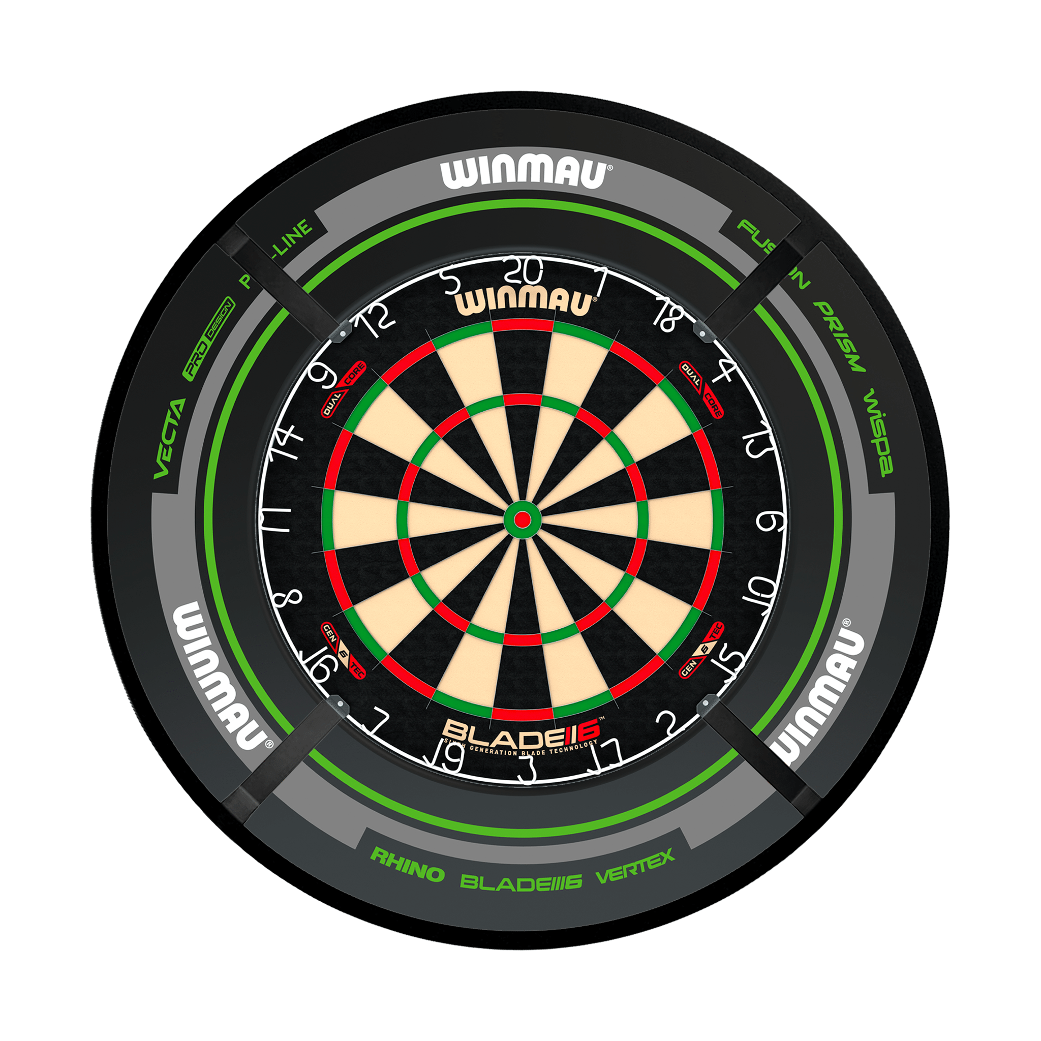 Winmau Blade 6 Dual Core Dartboard, Surround & Corona Light Bundle Blade 6 Dual Core / Advance Black/Green / Target Corona Vision Boards