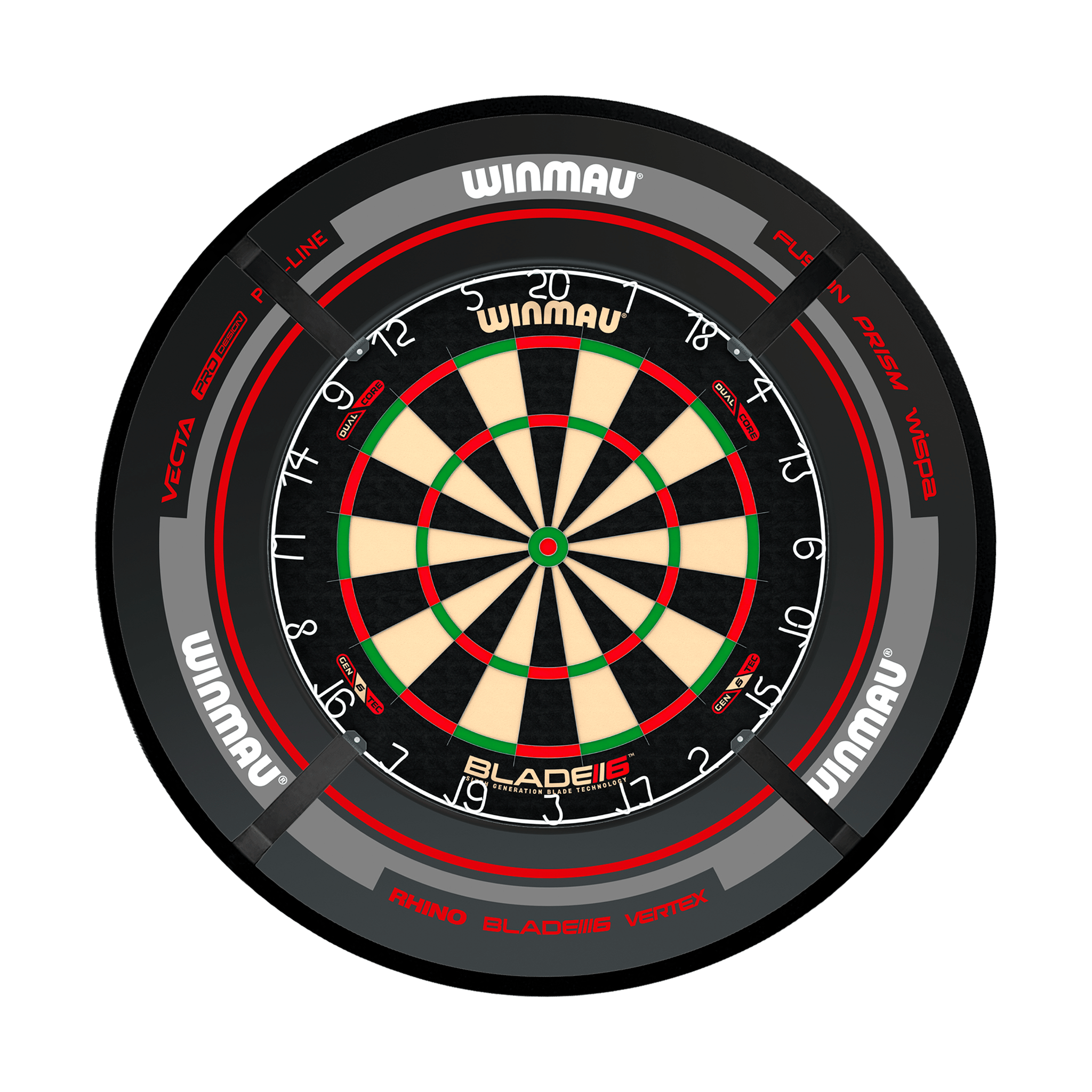 Winmau Blade 6 Dual Core Dartboard, Surround & Corona Light Bundle Blade 6 Dual Core / Advance Black/Red / Target Corona Vision Boards