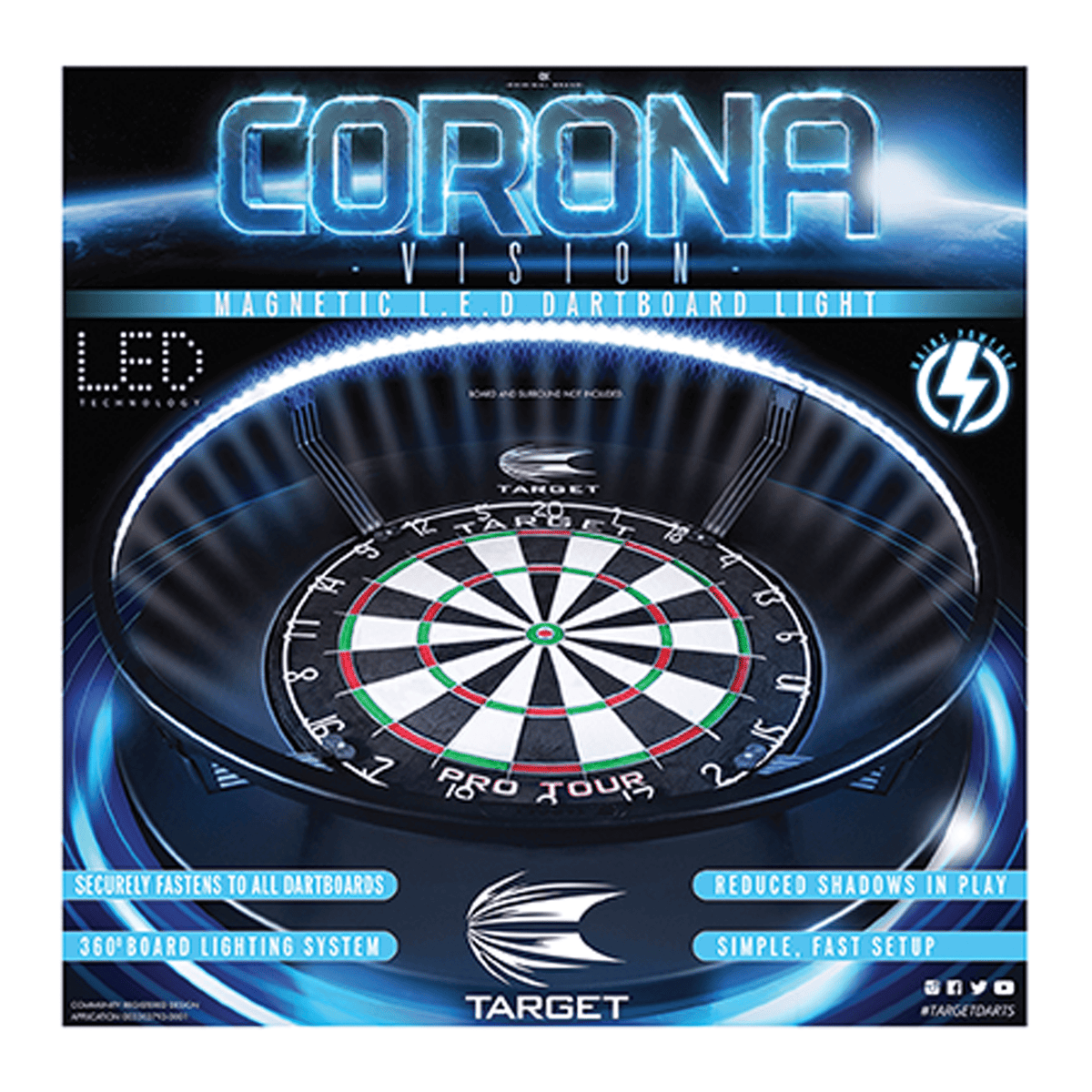 Winmau Blade 6 Dual Core Dartboard, Surround & Corona Light Bundle Dartboard Bundles