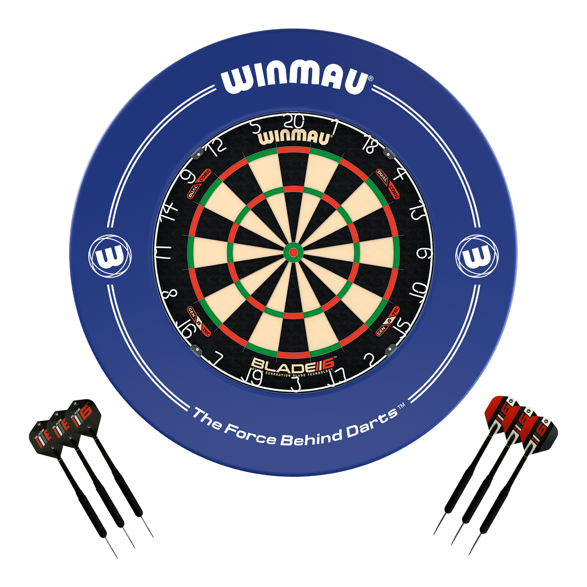 Winmau Blade 6 Dual Core Dartboard, Surround & Darts - Complete Darts Set Blade 6 Dual Core / Blue Boards