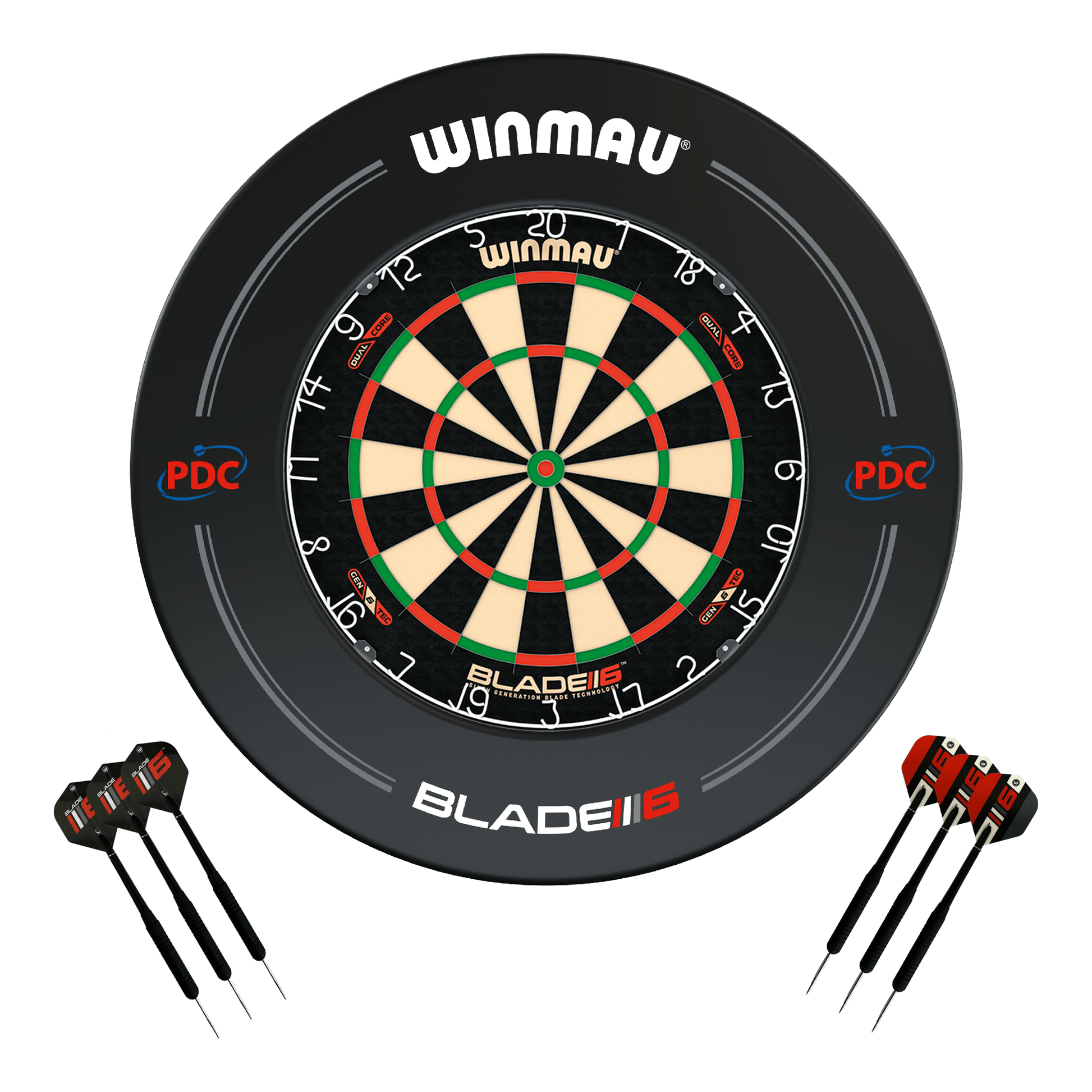 Winmau Blade 6 Dual Core Dartboard, Surround & Darts - Complete Darts Set Blade 6 Dual Core / PDC Black Boards