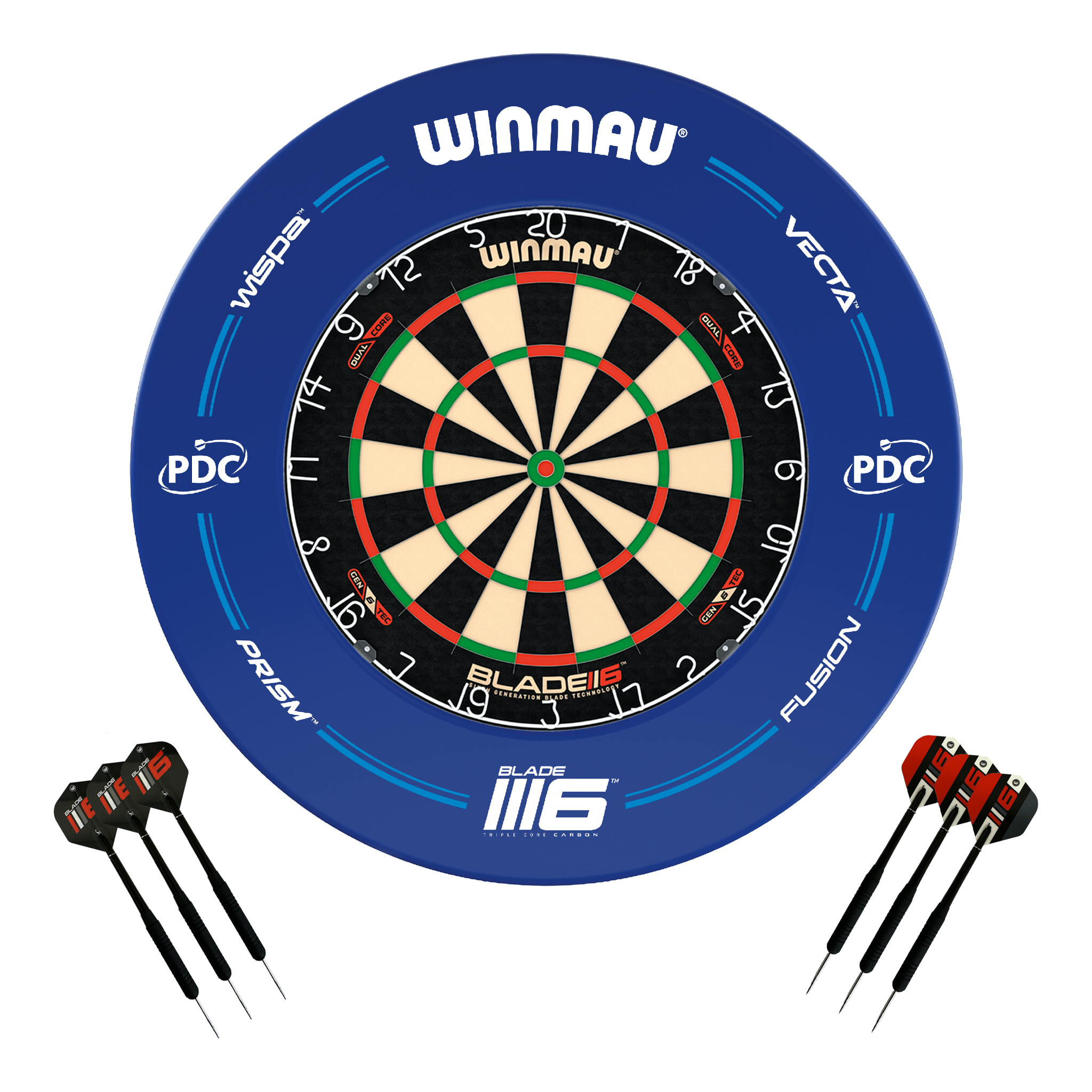 Winmau Blade 6 Dual Core Dartboard, Surround & Darts - Complete Darts Set Blade 6 Dual Core / PDC Blue Boards