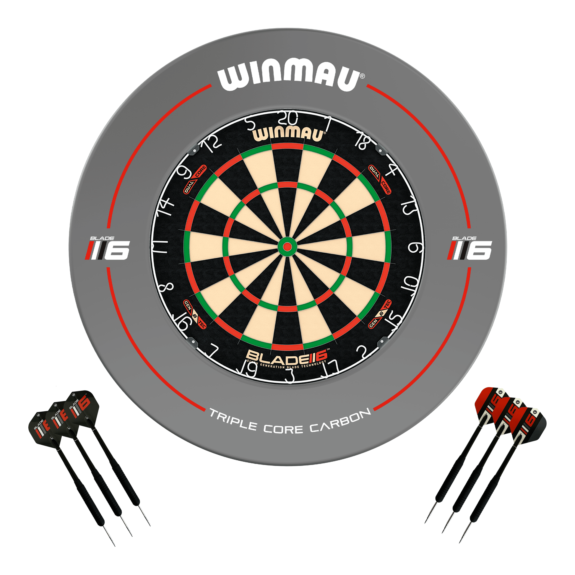 Winmau Blade 6 Dual Core Dartboard, Surround & Darts - Complete Darts Set Blade 6 Dual Core / Triple Core Boards