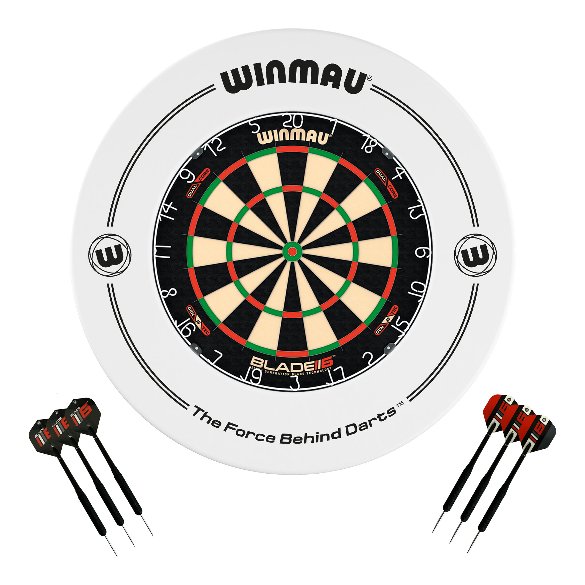 Winmau Blade 6 Dual Core Dartboard, Surround & Darts - Complete Darts Set Blade 6 Dual Core / White Boards