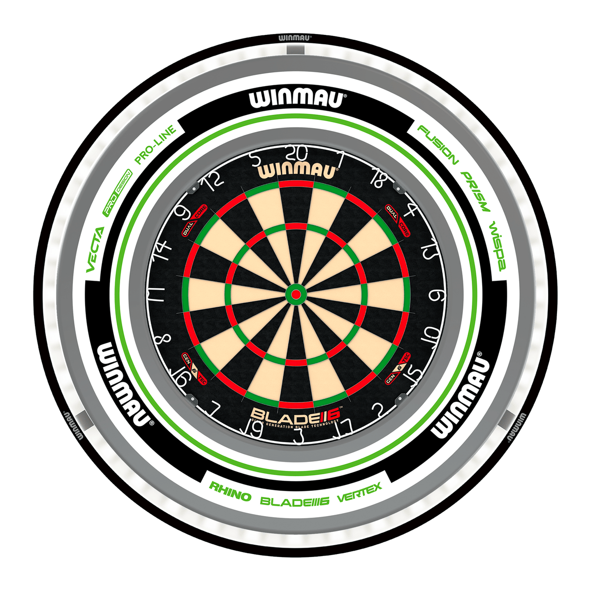 Winmau Blade 6 Dual Core Dartboard, Surround & Plasma Light Bundle Dartboard Bundles