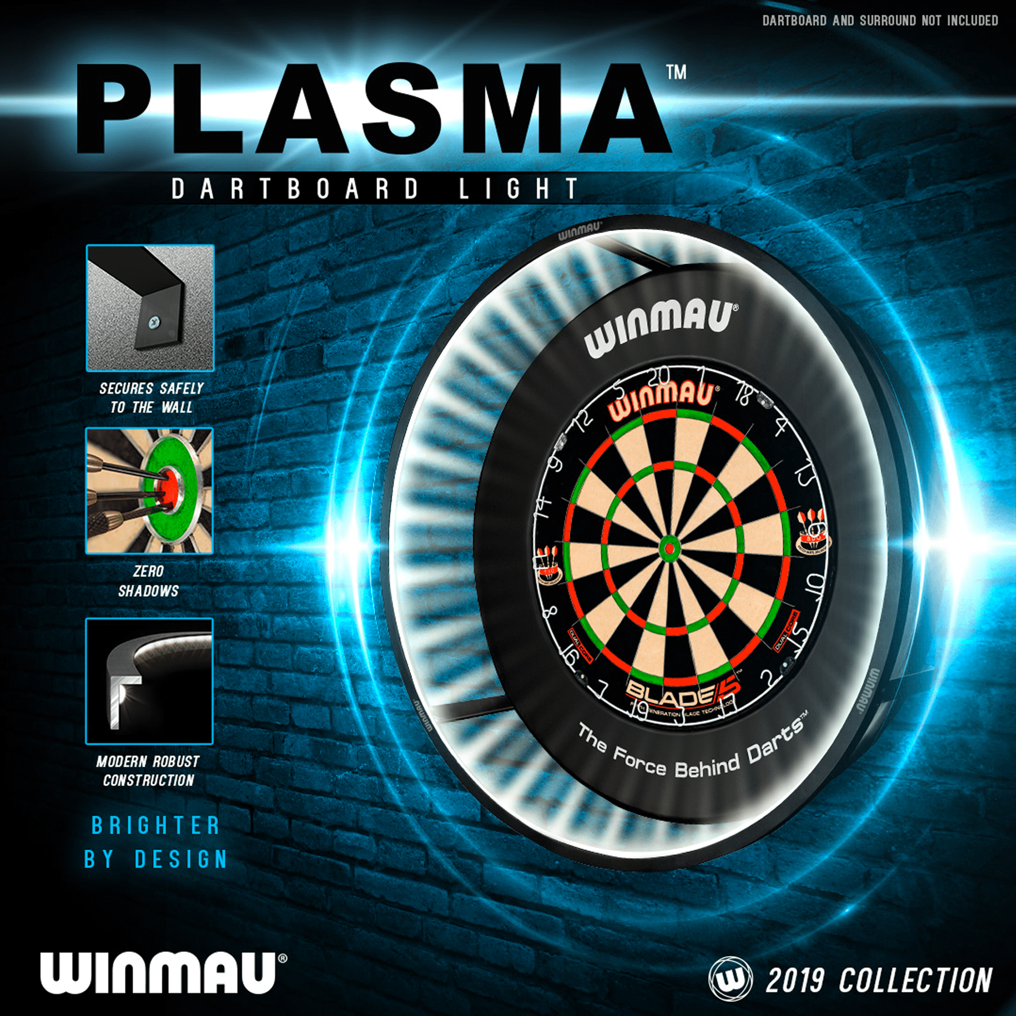Winmau Blade 6 Dual Core Dartboard, Surround & Plasma Light Bundle Dartboard Bundles